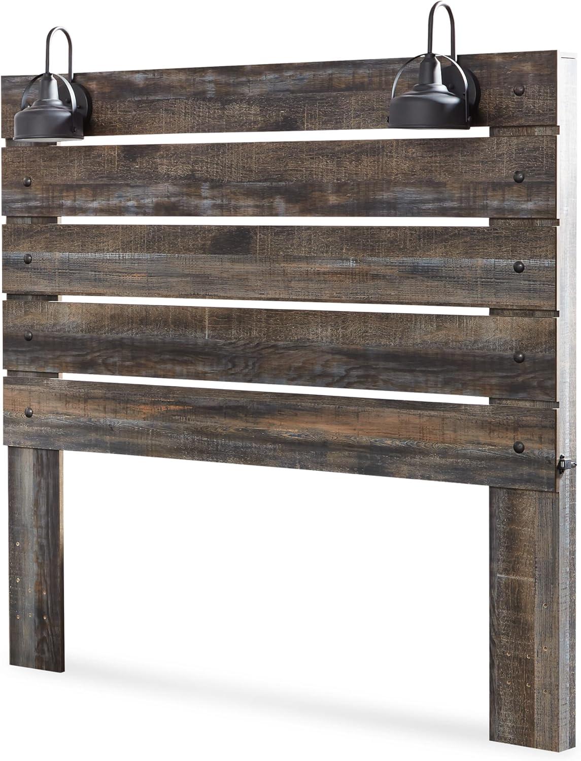 imageSignature Design by Ashley Drystan Rustic Full Bookcase Bed with Open Cubbies and LED Lights Foundation or Box Spring Needed Dark Brown ampamp GrayQueen