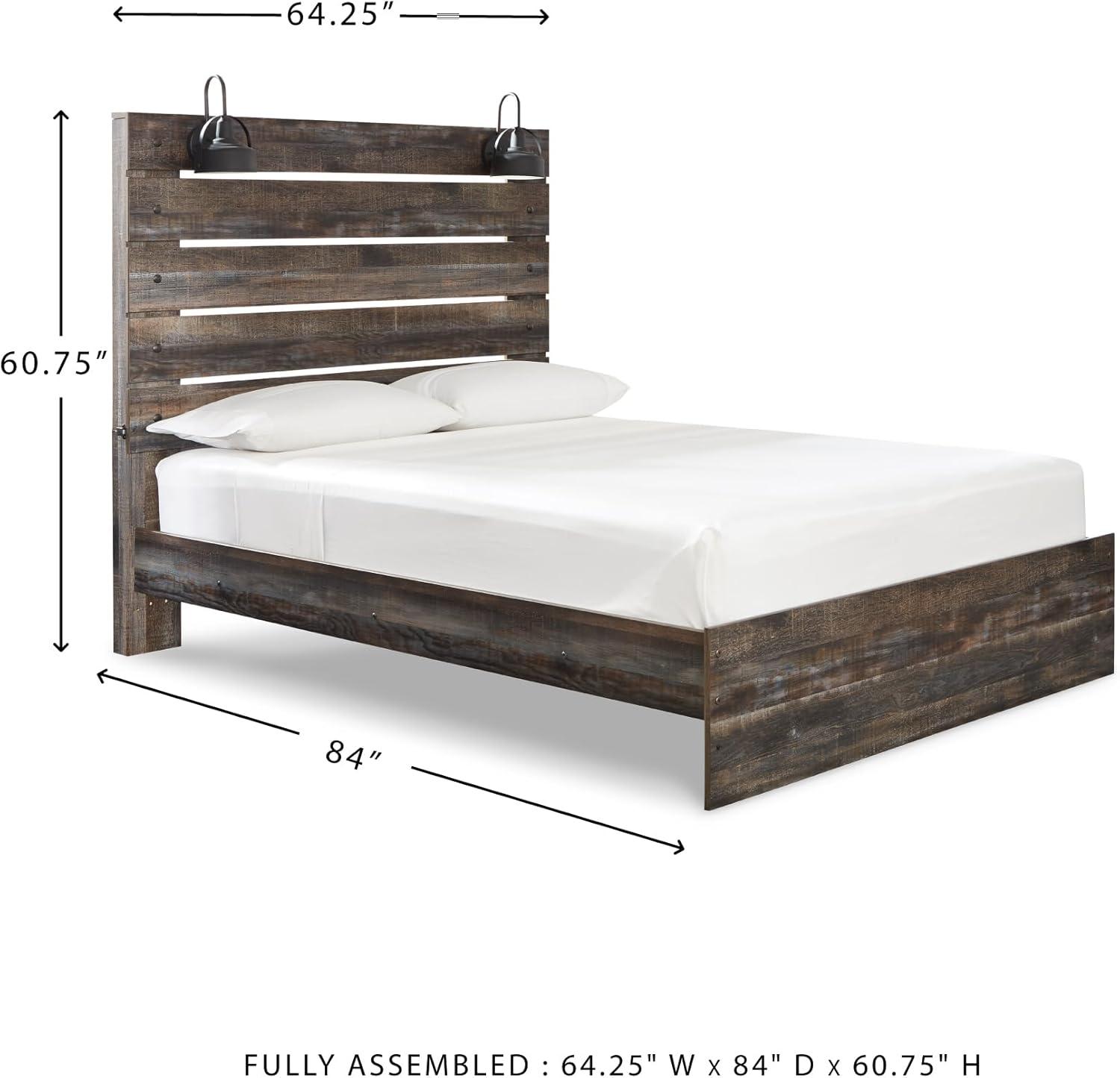 imageSignature Design by Ashley Drystan Rustic Full Bookcase Bed with Open Cubbies and LED Lights Foundation or Box Spring Needed Dark Brown ampamp GrayQueen