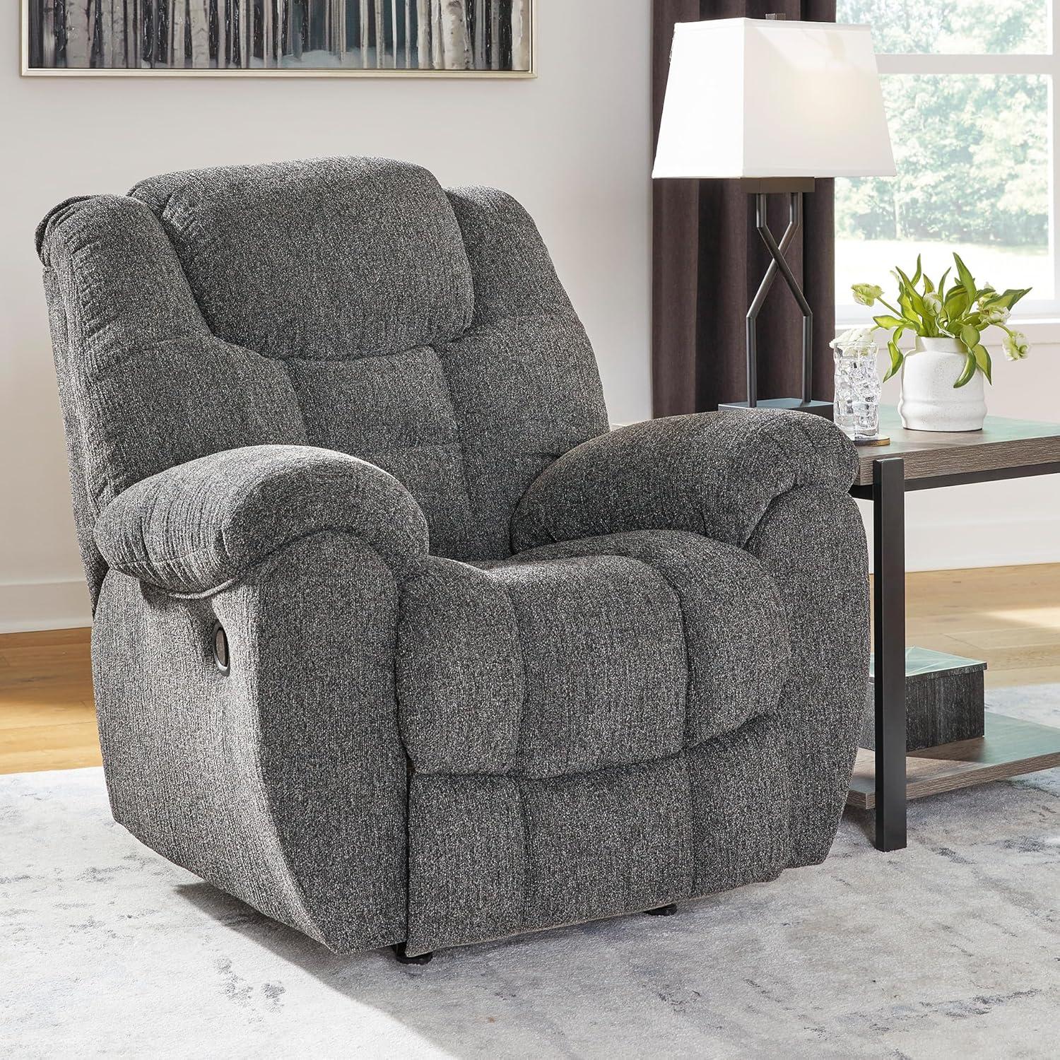 imageSignature Design by Ashley Foreside Contemporary Stain Resistant Manual Reclining Sofa GrayRecliner