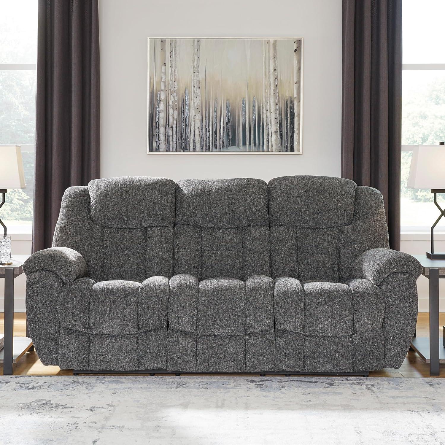 imageSignature Design by Ashley Foreside Contemporary Stain Resistant Manual Reclining Sofa GrayReclining Sofa