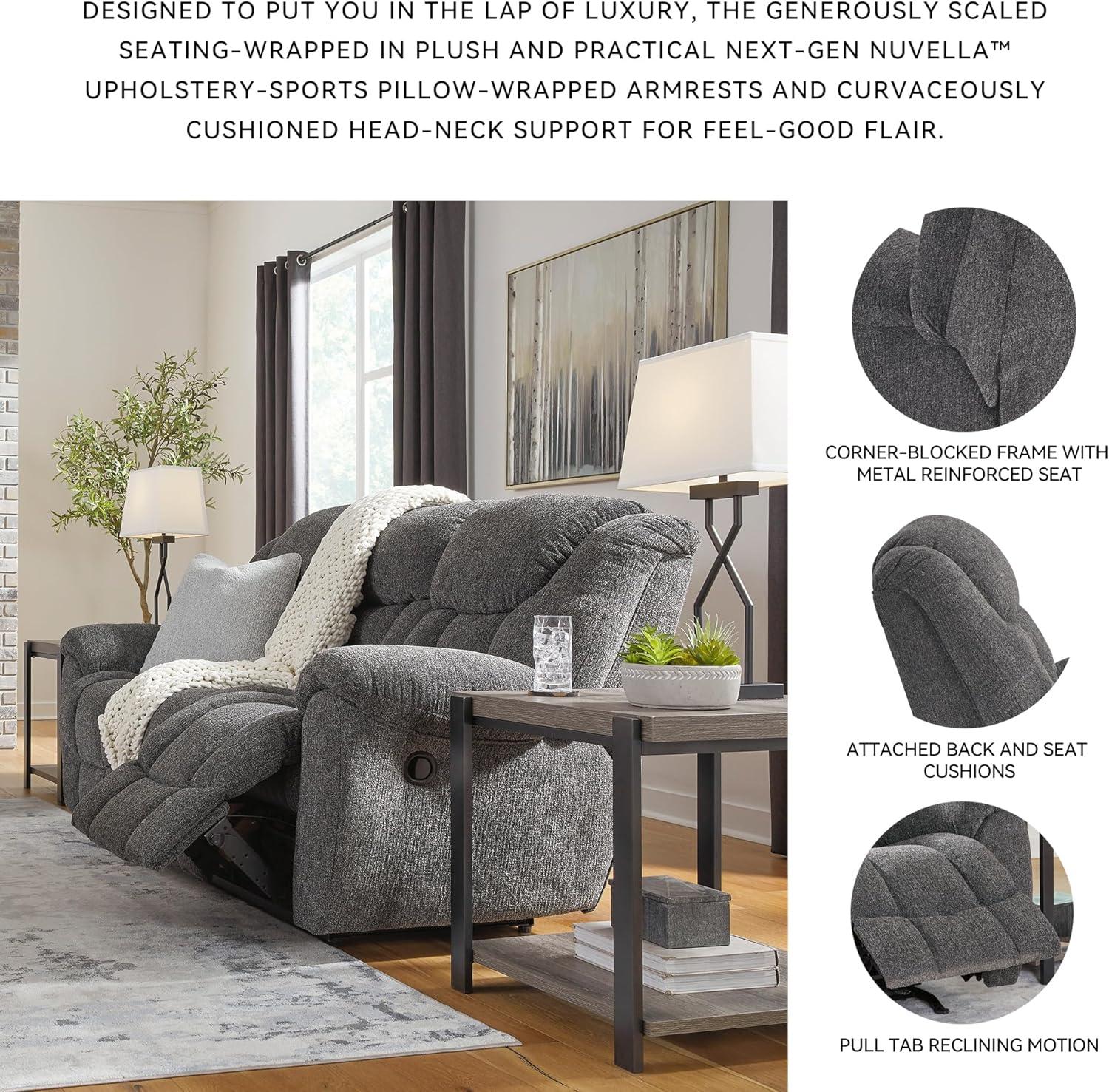 imageSignature Design by Ashley Foreside Contemporary Stain Resistant Manual Reclining Sofa GrayReclining Sofa