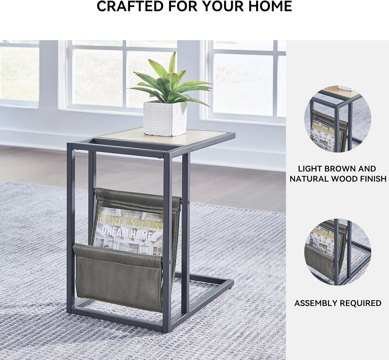 imageSignature Design by Ashley Freslowe Modern Industrial Chair Side End C Table Brown ampamp Gray