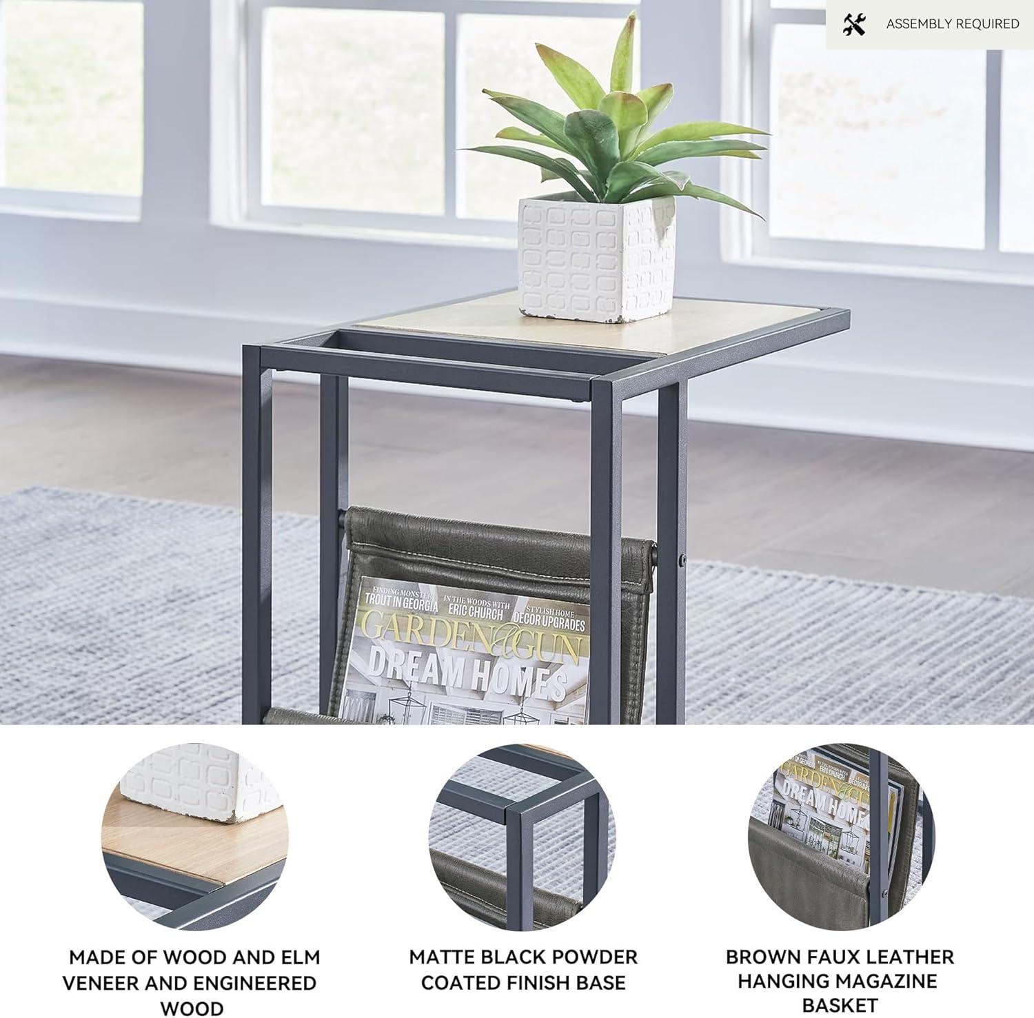 imageSignature Design by Ashley Freslowe Modern Industrial Chair Side End C Table Brown ampamp Gray