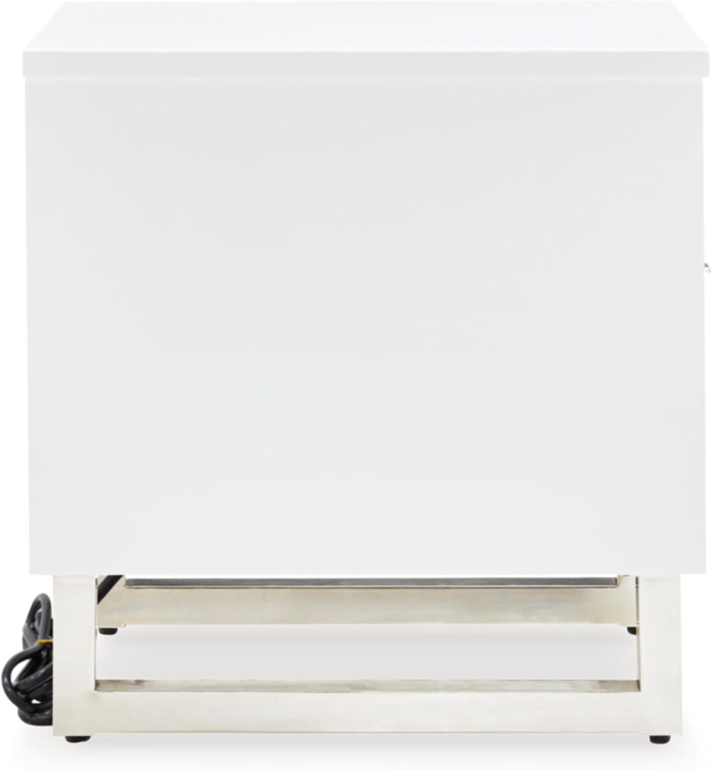 imageSignature Design by Ashley Gardoni Modern 1Drawer Chairside End Table with USB Ports Open Shelf and High Gloss Finish White ampamp Black