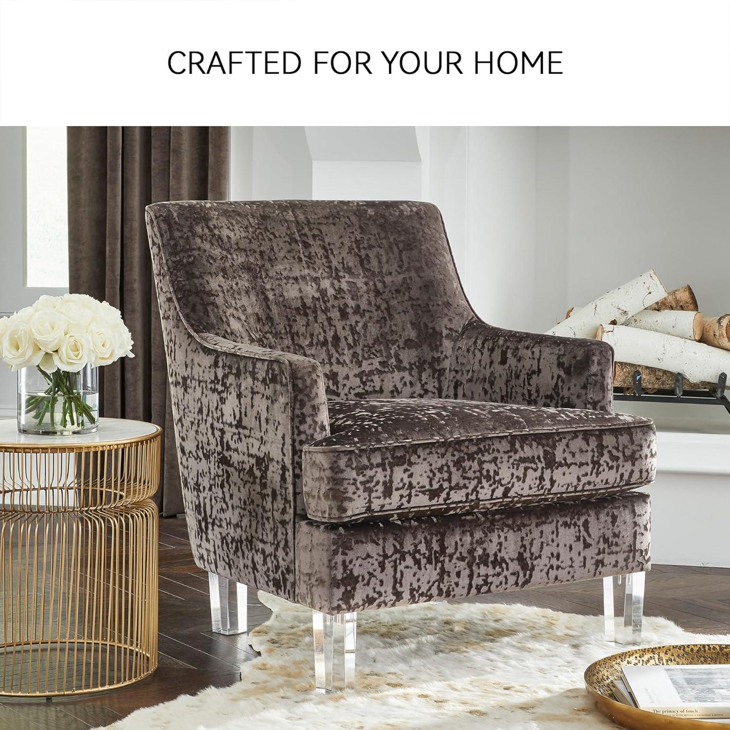 imageSignature Design by Ashley Gloriann Crushed Velvet Glam Accent Chair with Acrylic Legs Charcoal Gray