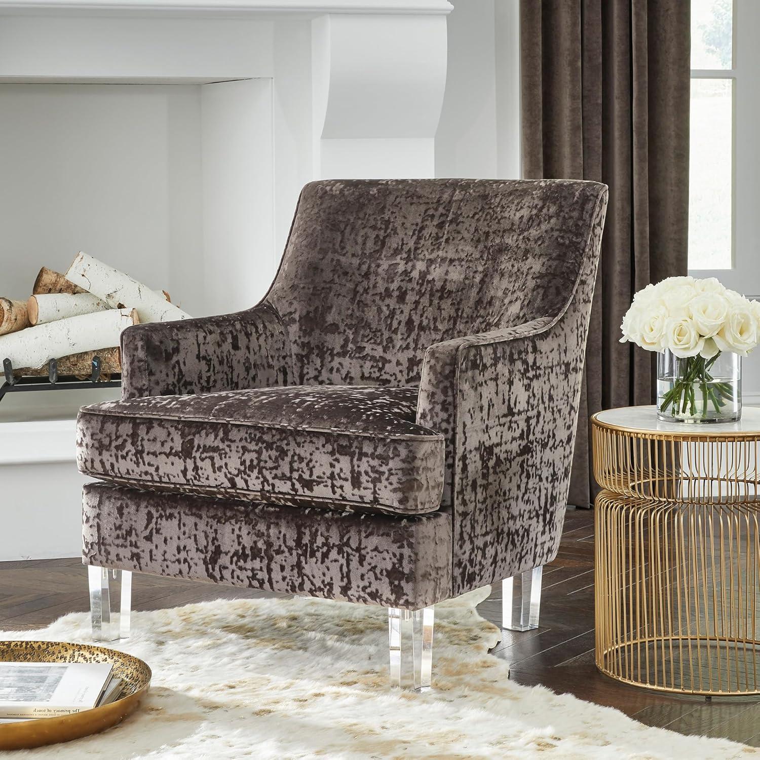 imageSignature Design by Ashley Gloriann Crushed Velvet Glam Accent Chair with Acrylic Legs Charcoal Gray