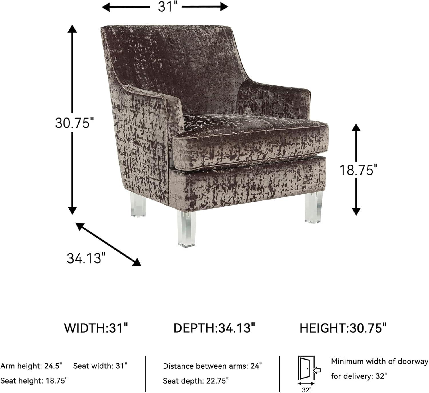 imageSignature Design by Ashley Gloriann Crushed Velvet Glam Accent Chair with Acrylic Legs Charcoal Gray