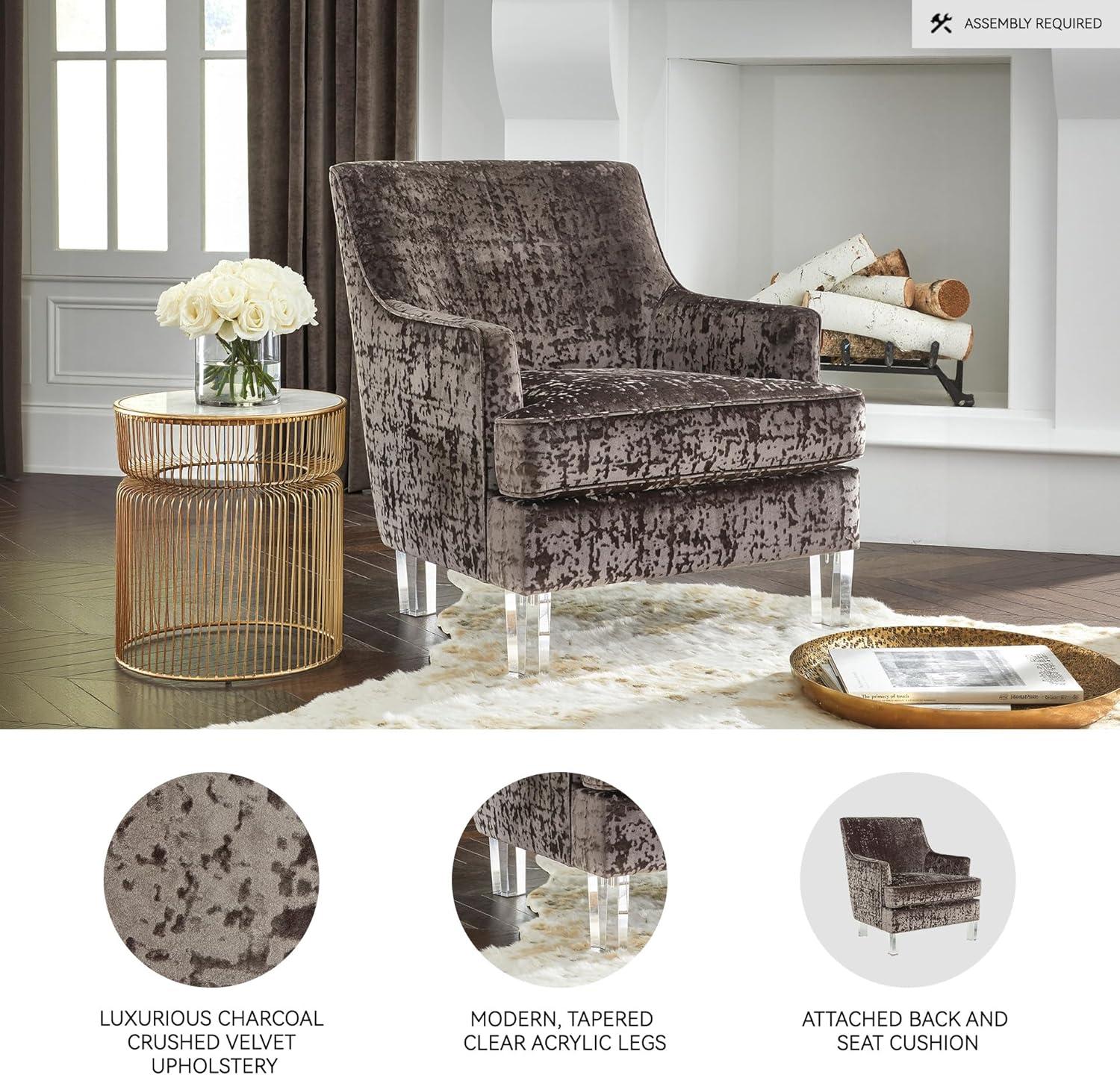 imageSignature Design by Ashley Gloriann Crushed Velvet Glam Accent Chair with Acrylic Legs Charcoal Gray