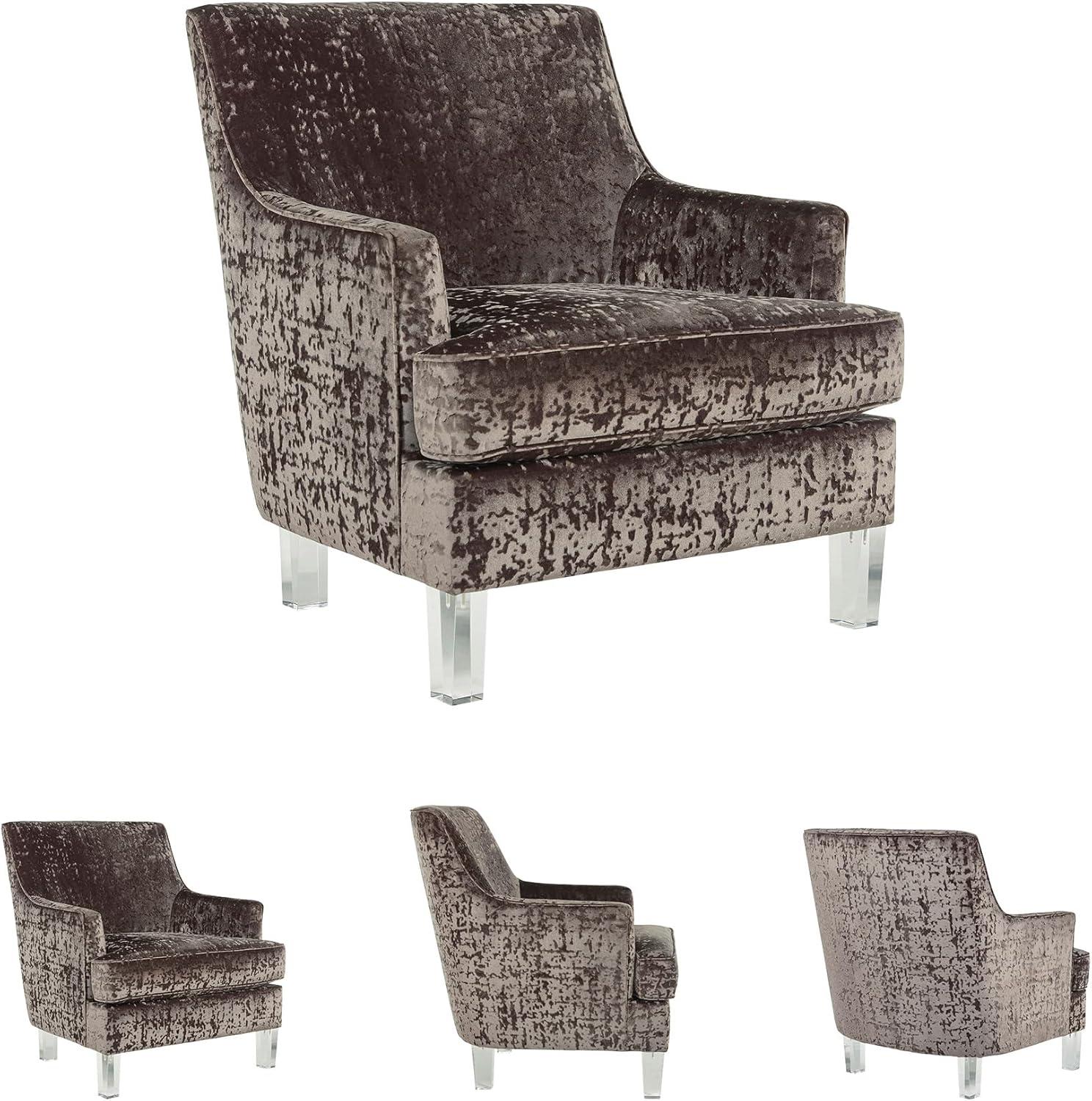 imageSignature Design by Ashley Gloriann Crushed Velvet Glam Accent Chair with Acrylic Legs Charcoal Gray