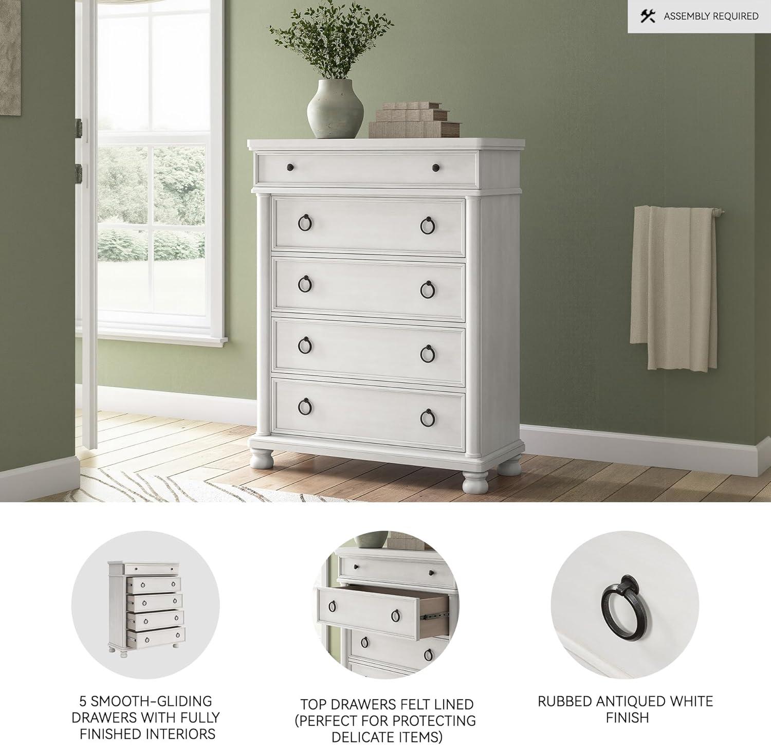 imageSignature Design by Ashley Greddinton Traditional 5Drawer Chest with Wood Finish White