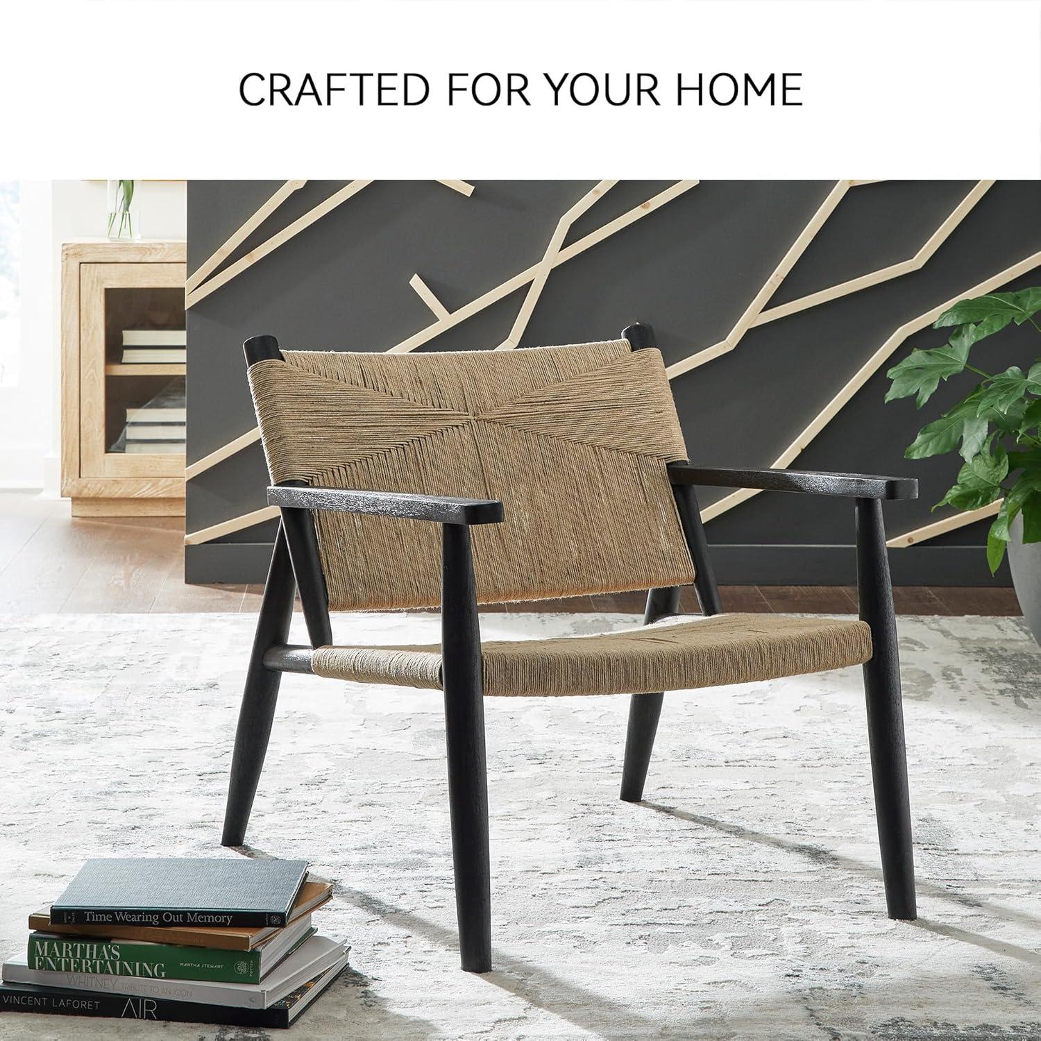 imageSignature Design by Ashley Halfmore MidCentury Modern Accent Chair with Tight Seat Track Arms and in Handwoven Natural Jute Light Brown ampamp Black