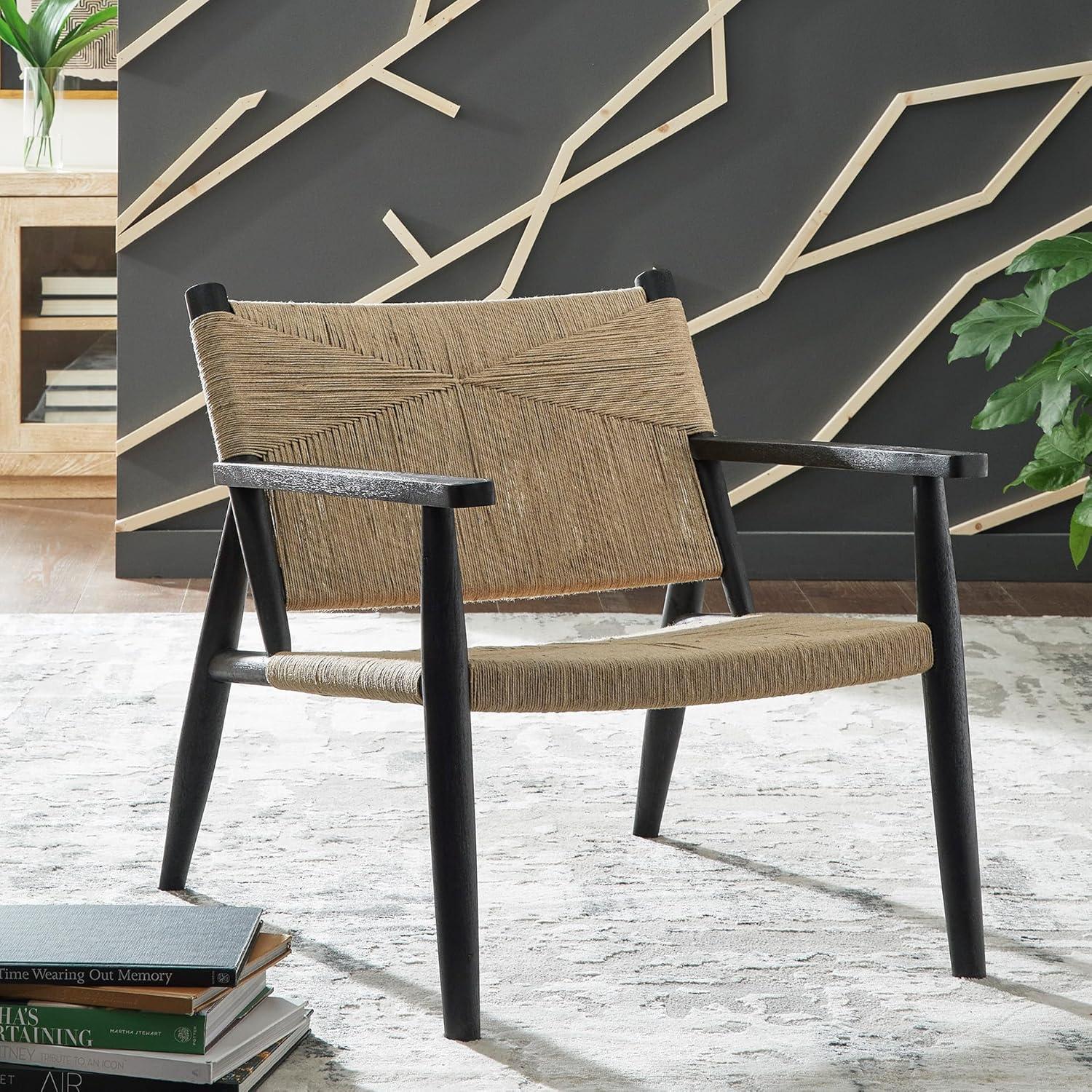 imageSignature Design by Ashley Halfmore MidCentury Modern Accent Chair with Tight Seat Track Arms and in Handwoven Natural Jute Light Brown ampamp Black