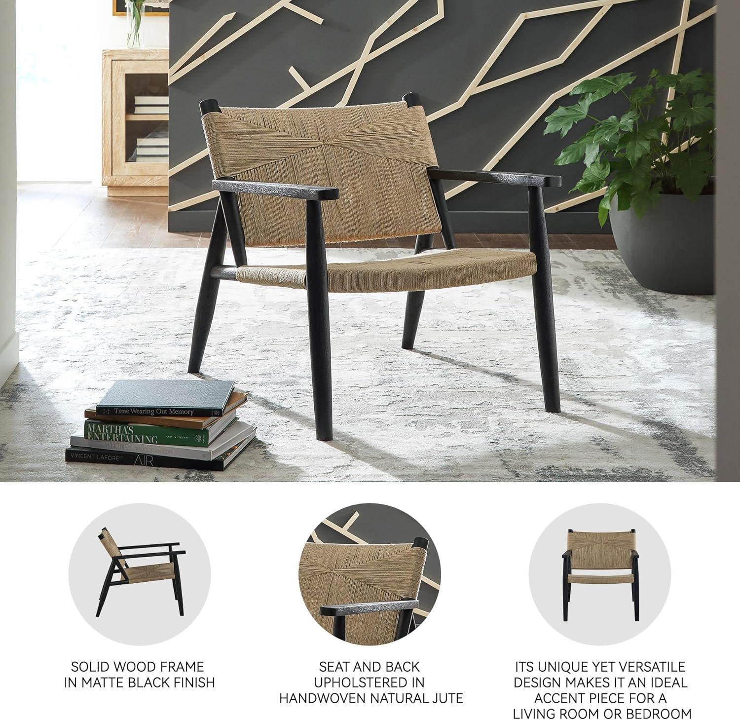 imageSignature Design by Ashley Halfmore MidCentury Modern Accent Chair with Tight Seat Track Arms and in Handwoven Natural Jute Light Brown ampamp Black