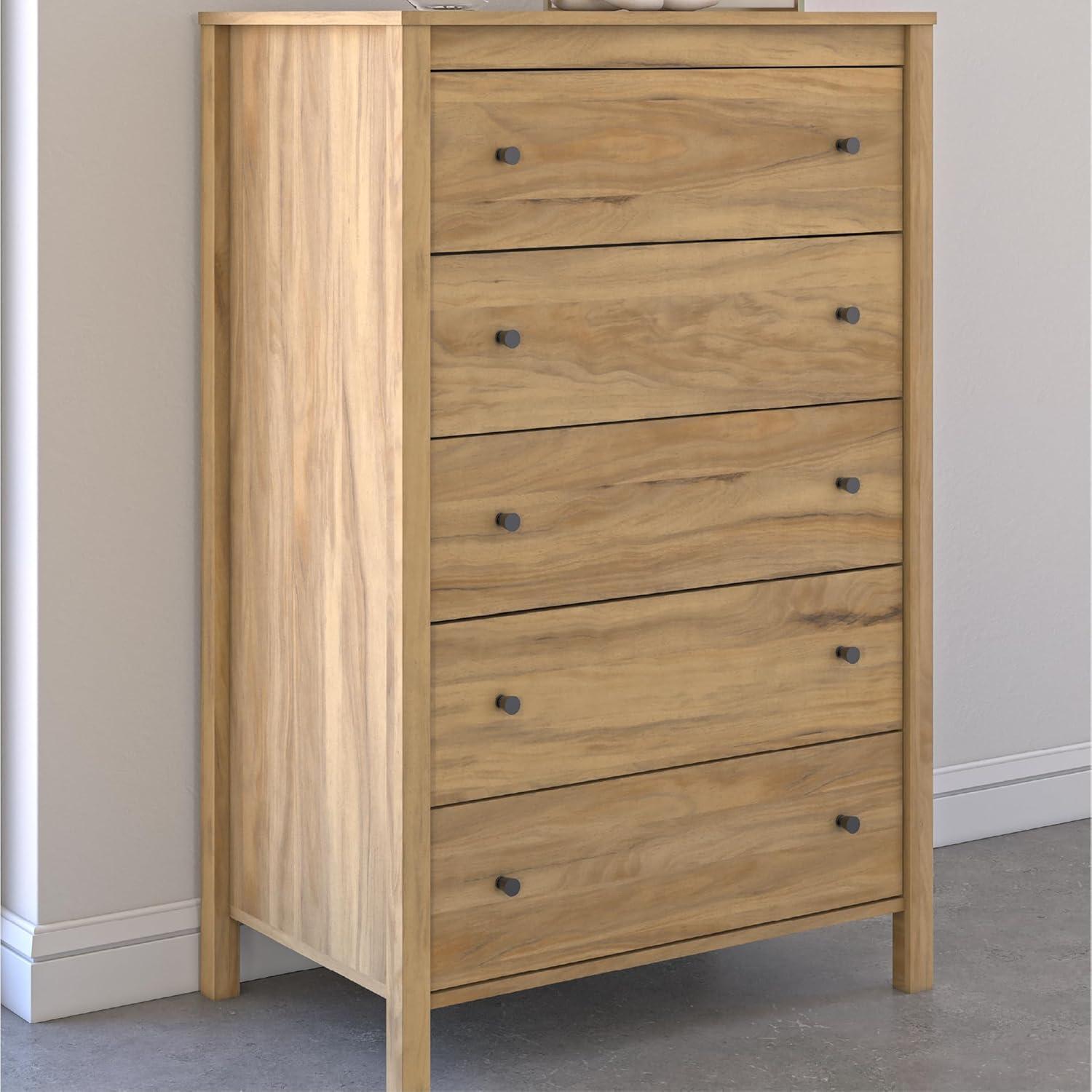 imageSignature Design by Ashley Hallityn Coastal 5 Drawer Chest with Safety Stop for Bedroom WhiteLight Brown