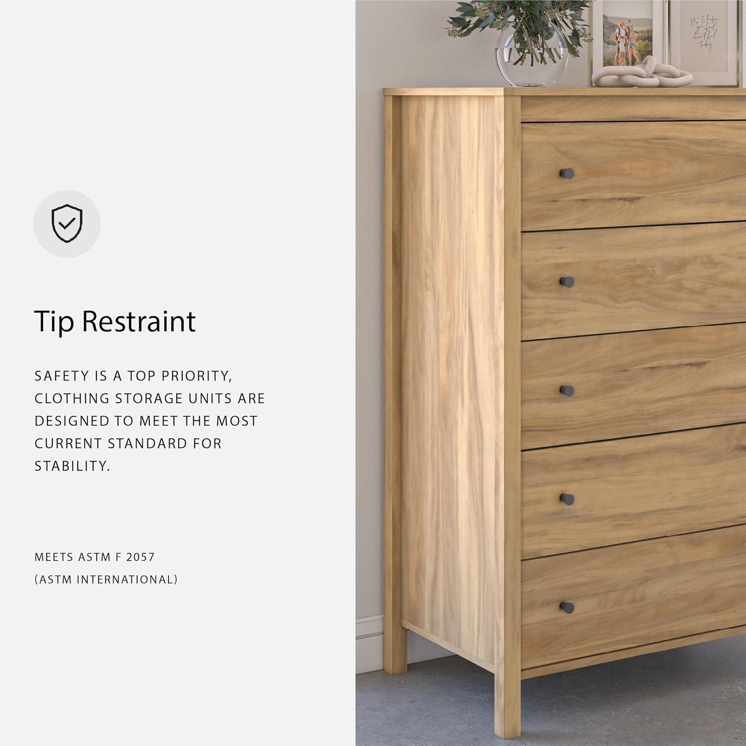 imageSignature Design by Ashley Hallityn Coastal 5 Drawer Chest with Safety Stop for Bedroom WhiteLight Brown