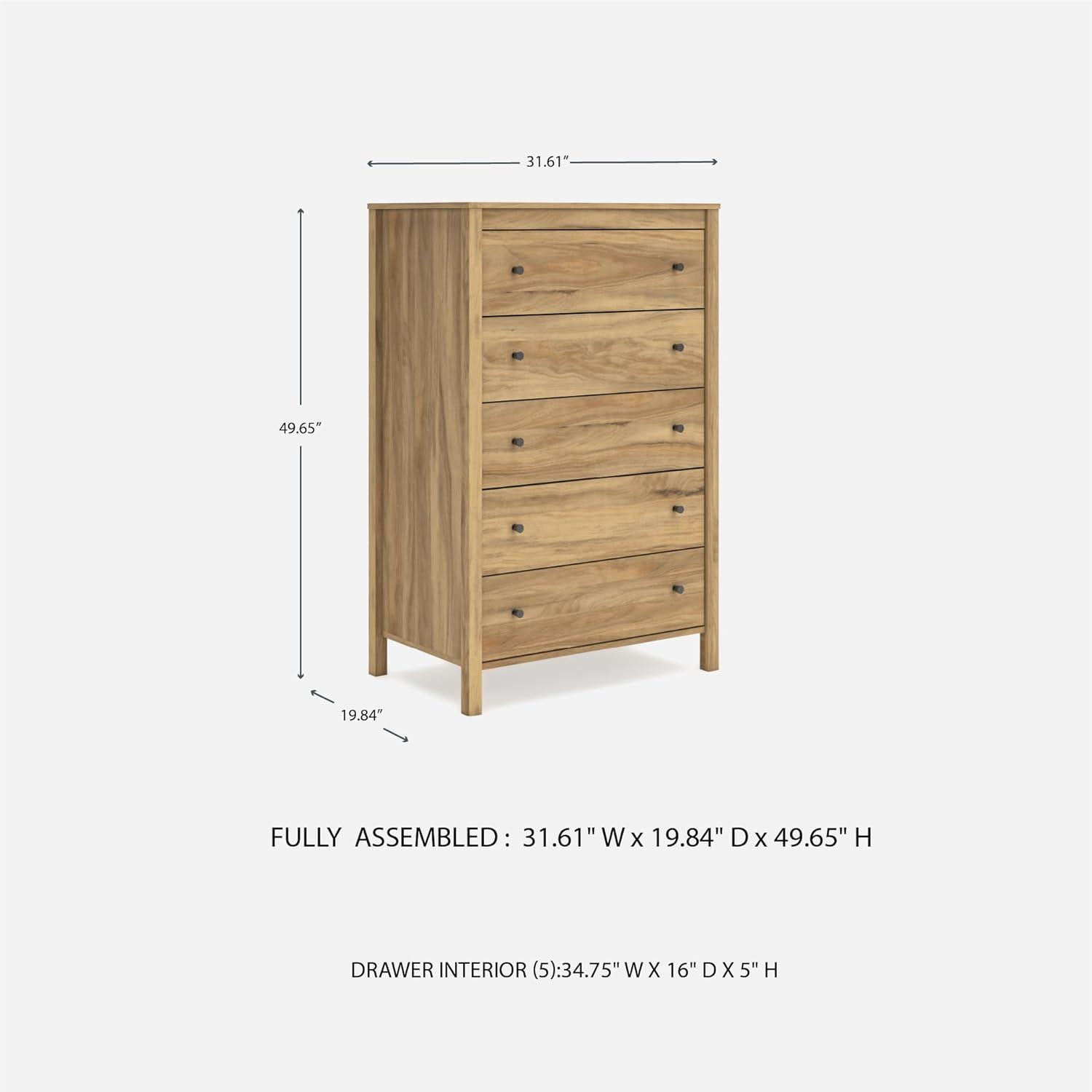 imageSignature Design by Ashley Hallityn Coastal 5 Drawer Chest with Safety Stop for Bedroom WhiteLight Brown