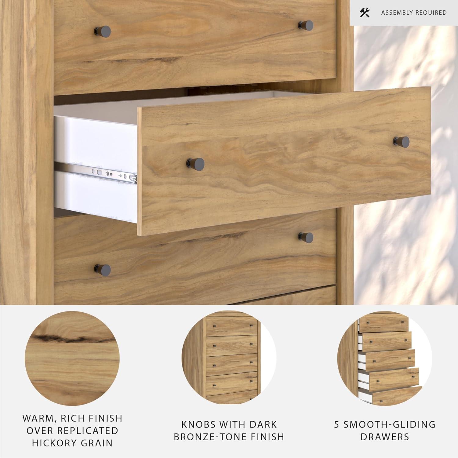 imageSignature Design by Ashley Hallityn Coastal 5 Drawer Chest with Safety Stop for Bedroom WhiteLight Brown