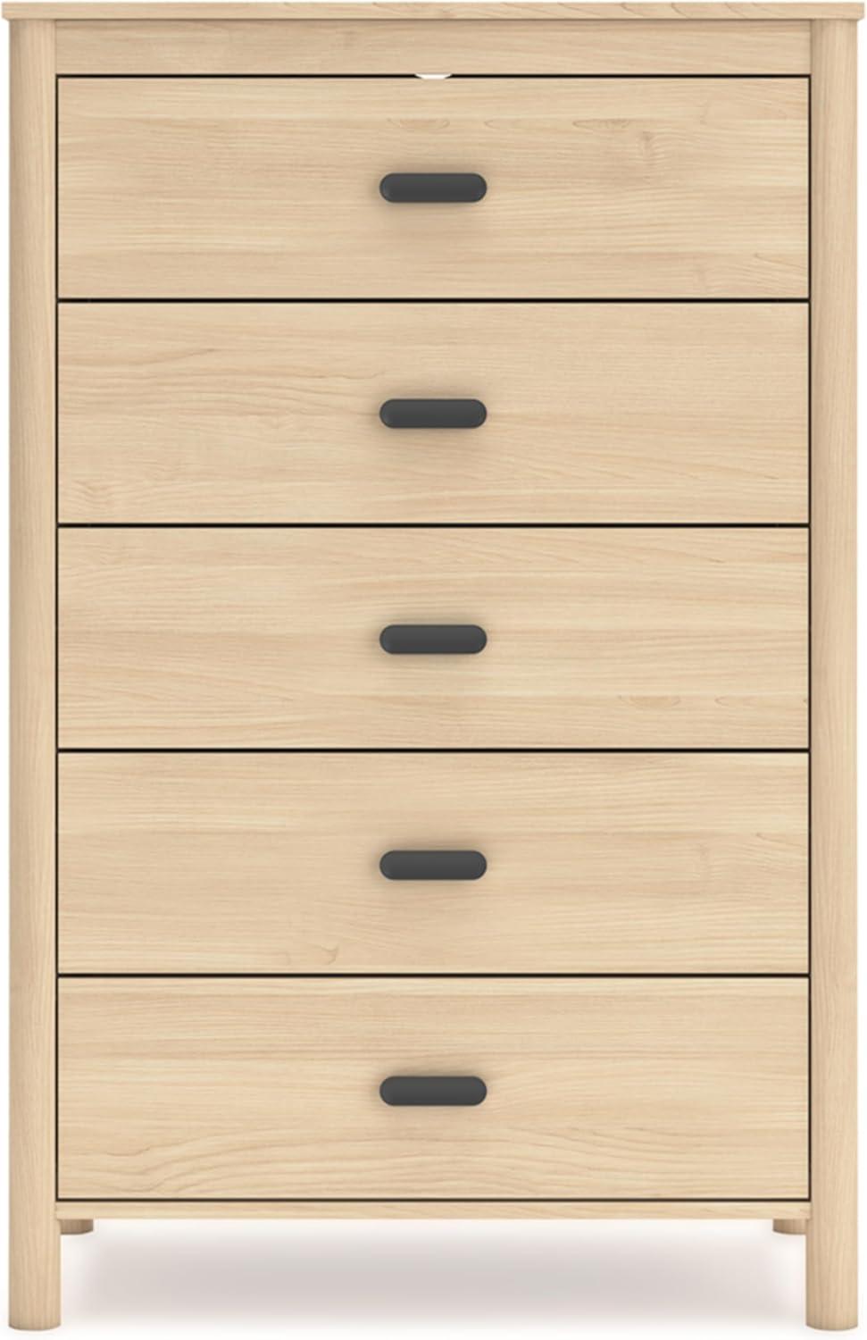 imageSignature Design by Ashley Hallityn Coastal 5 Drawer Chest with Safety Stop for Bedroom WhiteTan