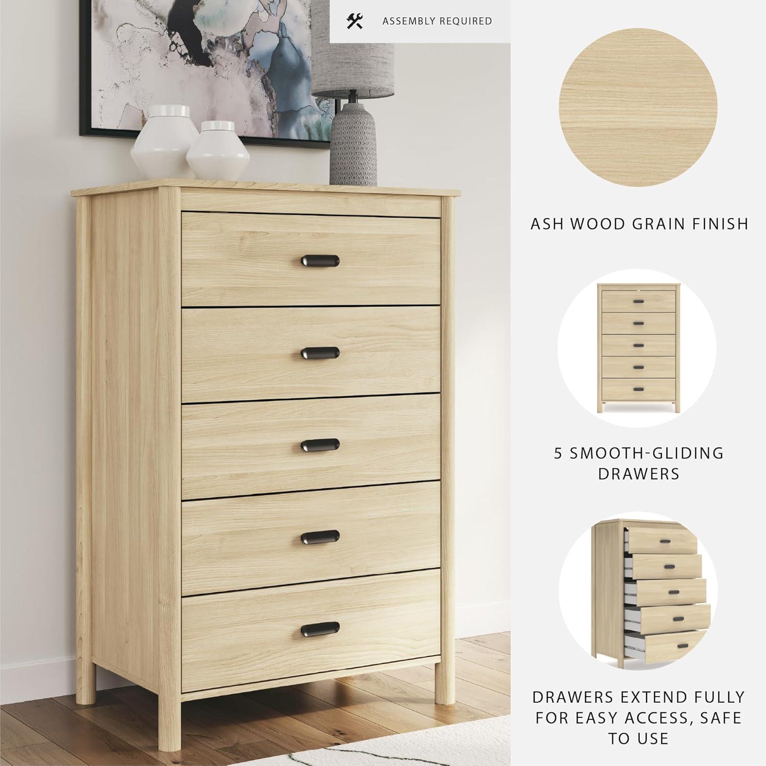 imageSignature Design by Ashley Hallityn Coastal 5 Drawer Chest with Safety Stop for Bedroom WhiteTan