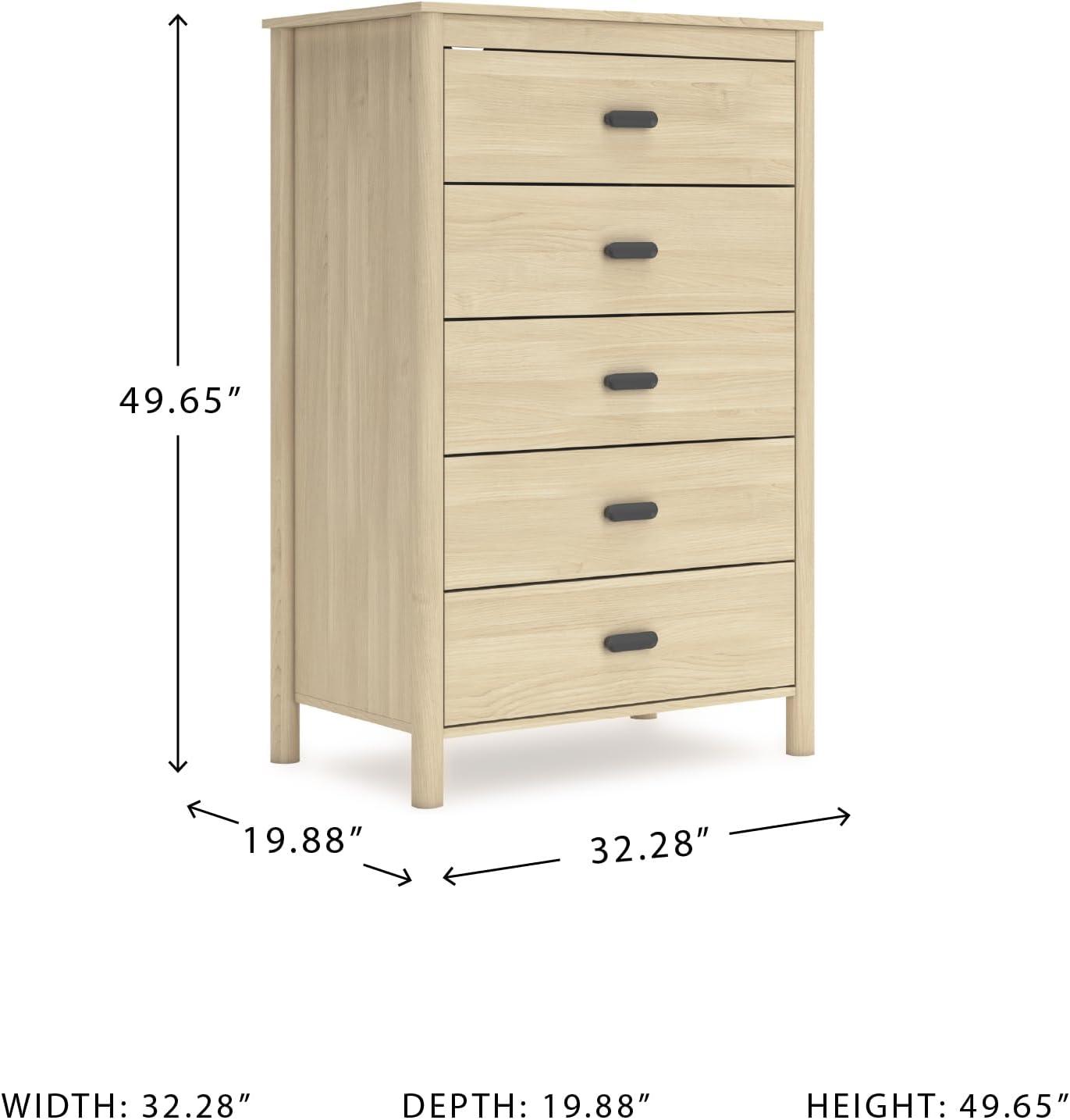 imageSignature Design by Ashley Hallityn Coastal 5 Drawer Chest with Safety Stop for Bedroom WhiteTan
