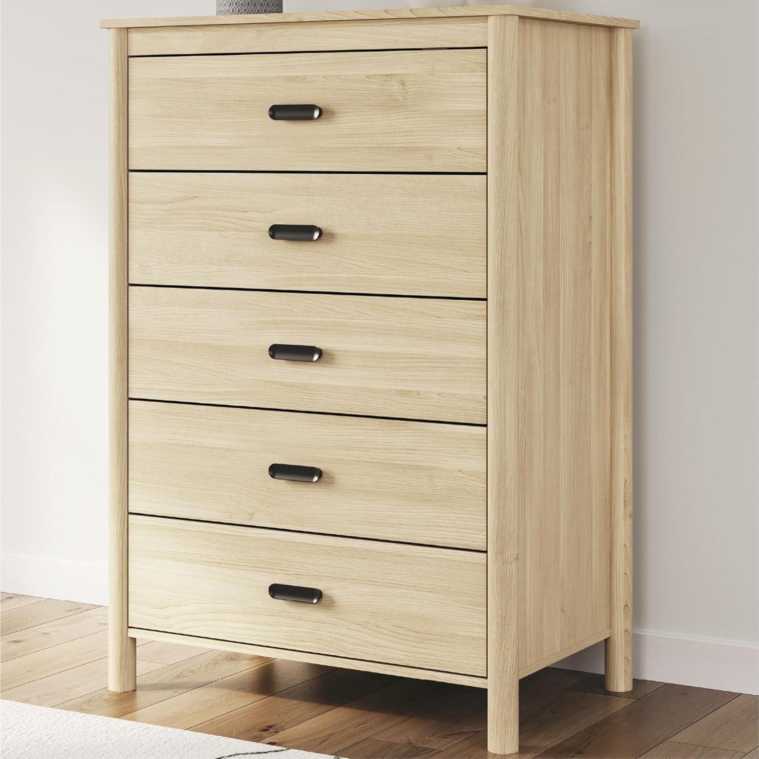 imageSignature Design by Ashley Hallityn Coastal 5 Drawer Chest with Safety Stop for Bedroom WhiteTan