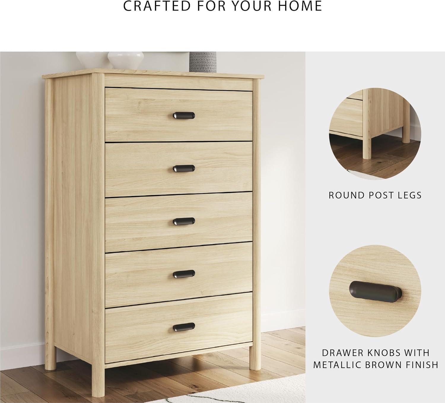 imageSignature Design by Ashley Hallityn Coastal 5 Drawer Chest with Safety Stop for Bedroom WhiteTan