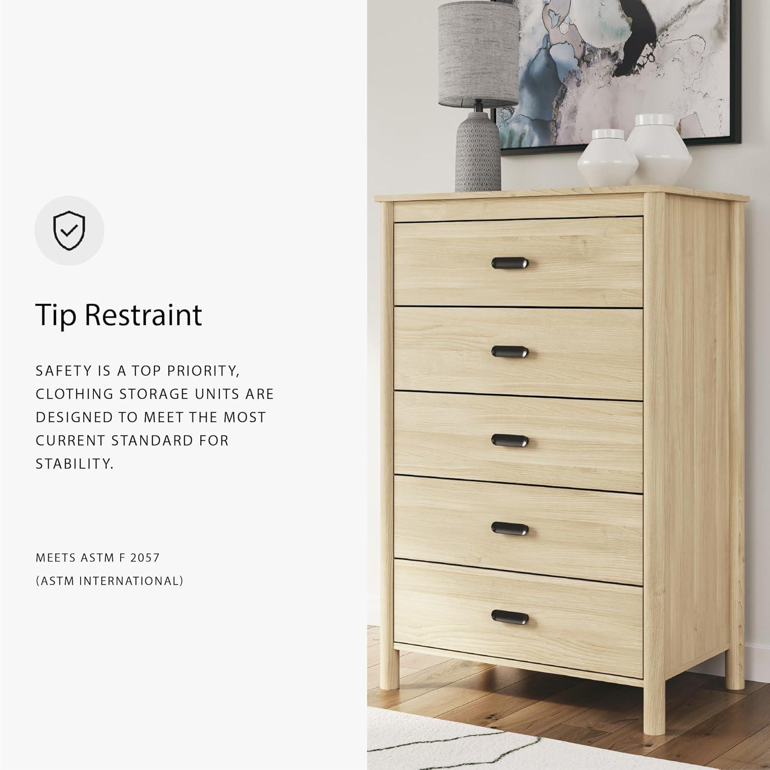 imageSignature Design by Ashley Hallityn Coastal 5 Drawer Chest with Safety Stop for Bedroom WhiteTan