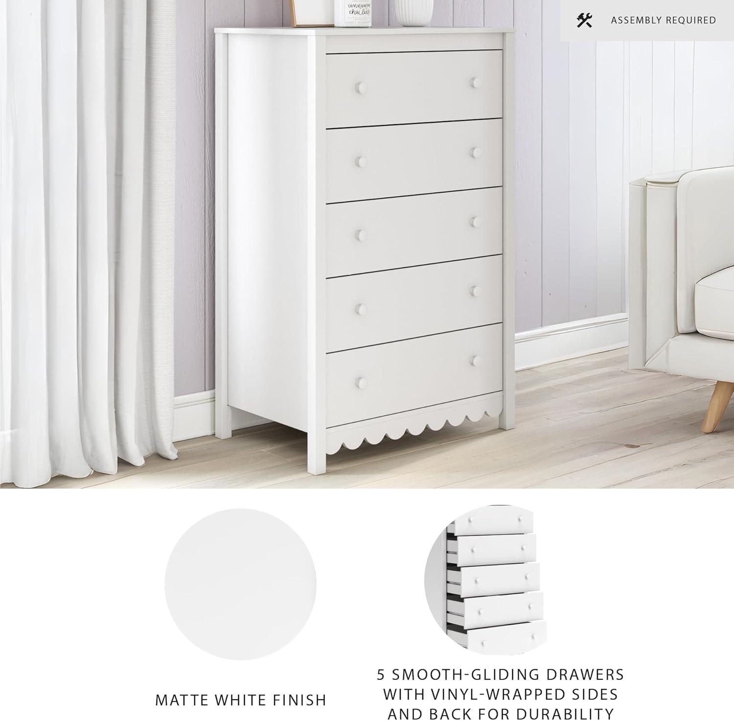 imageSignature Design by Ashley Hallityn Coastal 5 Drawer Chest with Safety Stop for Bedroom WhiteWhite