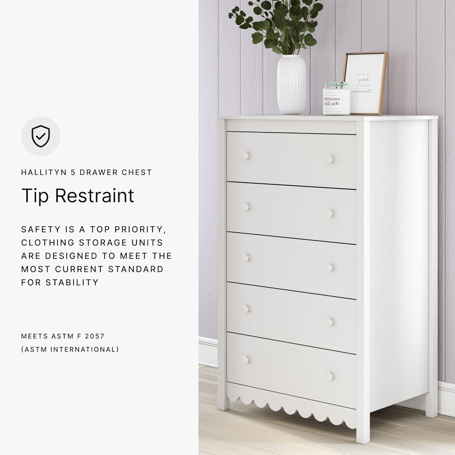 imageSignature Design by Ashley Hallityn Coastal 5 Drawer Chest with Safety Stop for Bedroom WhiteWhite
