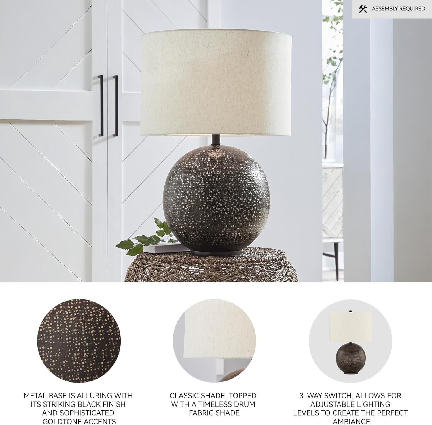 imageSignature Design by Ashley Hambell Industrial Metal Table Lamp with 3Way Switch Black ampamp Metallic