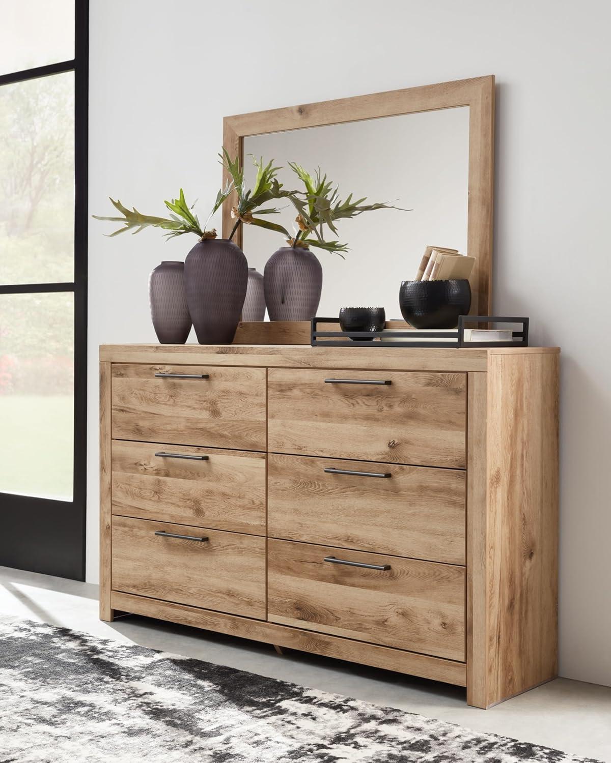 imageSignature Design by Ashley Hyanna Rustic SmoothGliding 6Drawer Dresser and Mirror with Safety Stop Light Brown