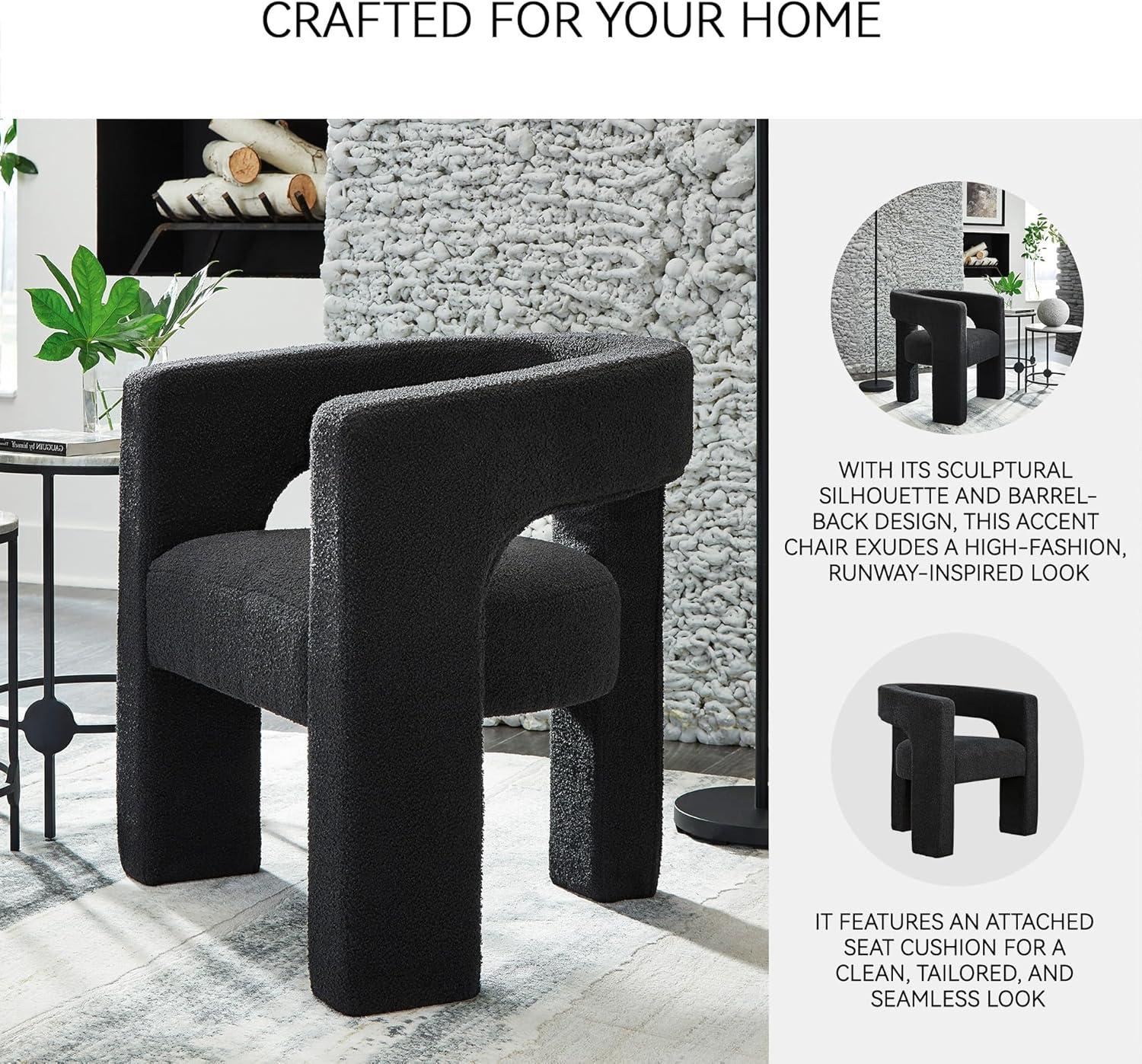 imageSignature Design by Ashley Landick Urban Boucle Upholstered Accent Chair with Barrel Back and 3 Legs WhiteBlack