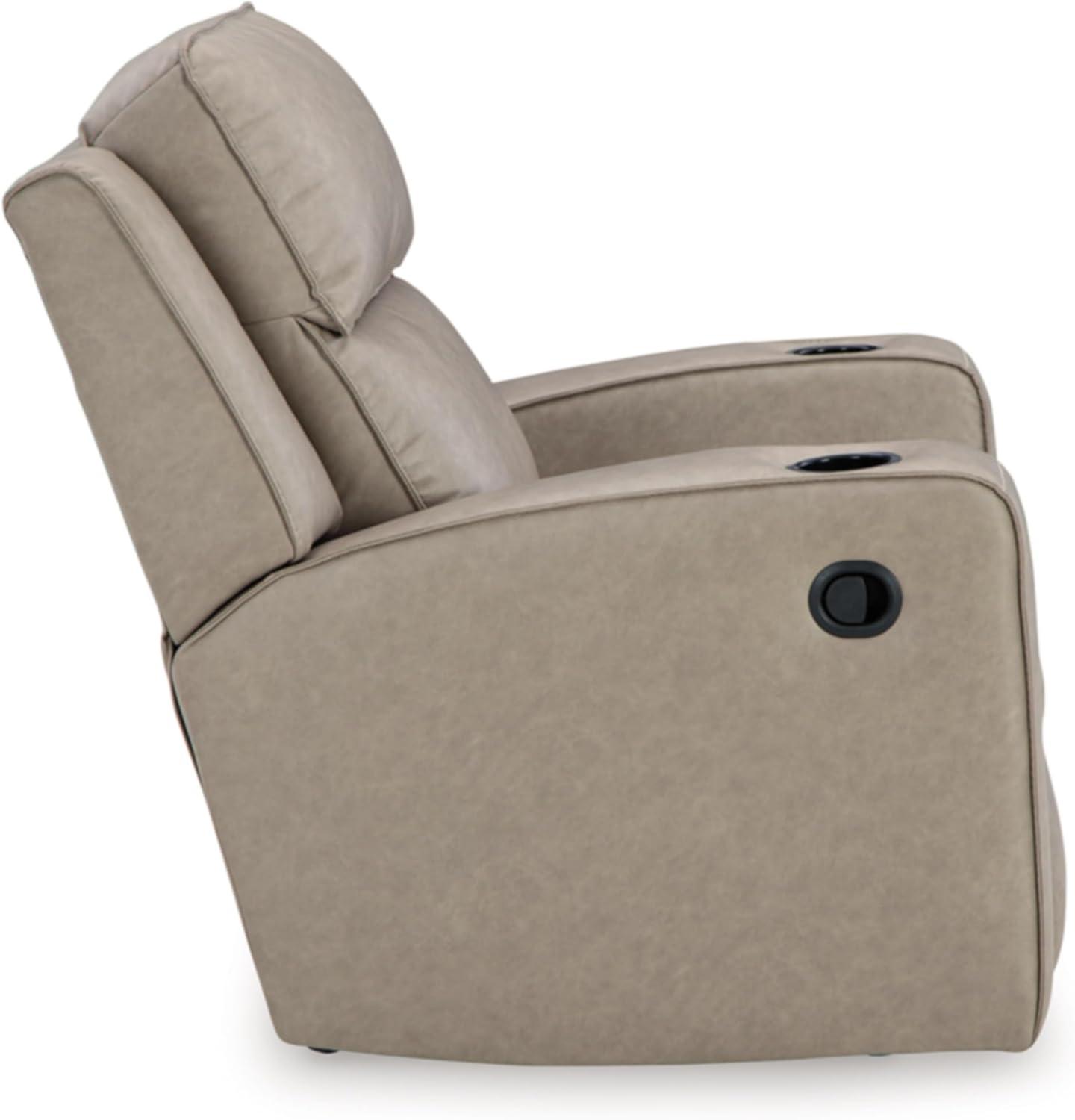 imageSignature Design by Ashley Lavenhorne Contemporary Faux Leather Upholstered Manual Rocker Recliner with 2 Cup Holders BeigeBeige