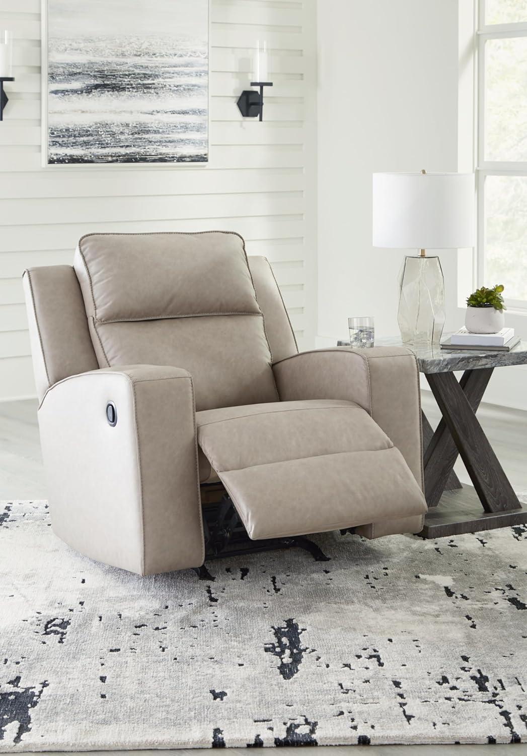 imageSignature Design by Ashley Lavenhorne Contemporary Faux Leather Upholstered Manual Rocker Recliner with 2 Cup Holders BeigeBeige