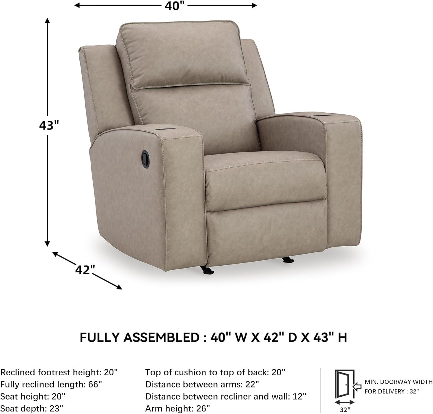 imageSignature Design by Ashley Lavenhorne Contemporary Faux Leather Upholstered Manual Rocker Recliner with 2 Cup Holders BeigeBeige