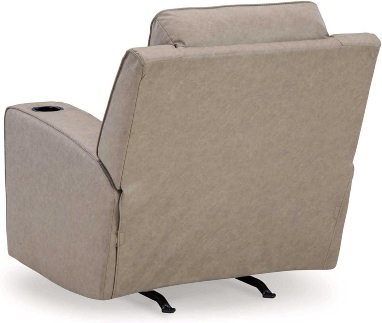 imageSignature Design by Ashley Lavenhorne Contemporary Faux Leather Upholstered Manual Rocker Recliner with 2 Cup Holders BeigeBeige