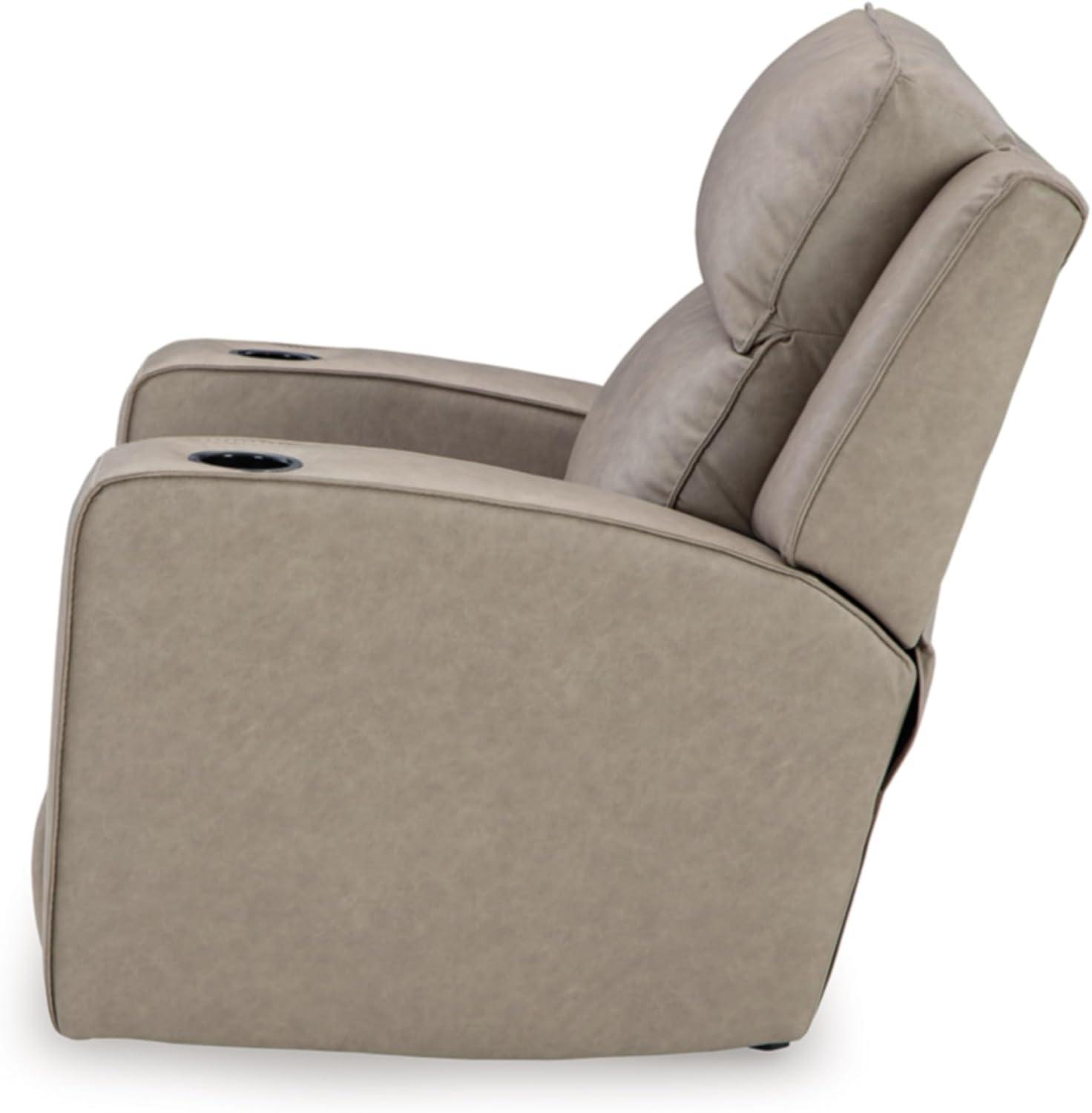 imageSignature Design by Ashley Lavenhorne Contemporary Faux Leather Upholstered Manual Rocker Recliner with 2 Cup Holders BeigeBeige