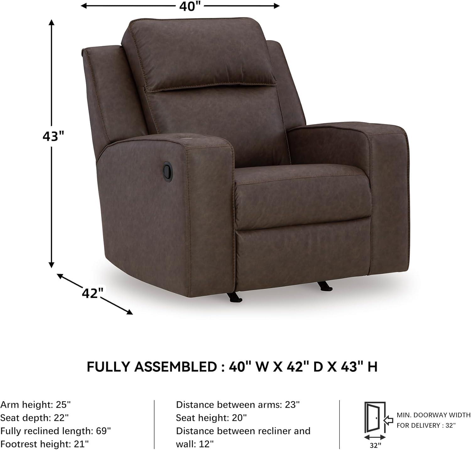 imageSignature Design by Ashley Lavenhorne Contemporary Faux Leather Upholstered Manual Rocker Recliner with 2 Cup Holders BeigeDark Brown