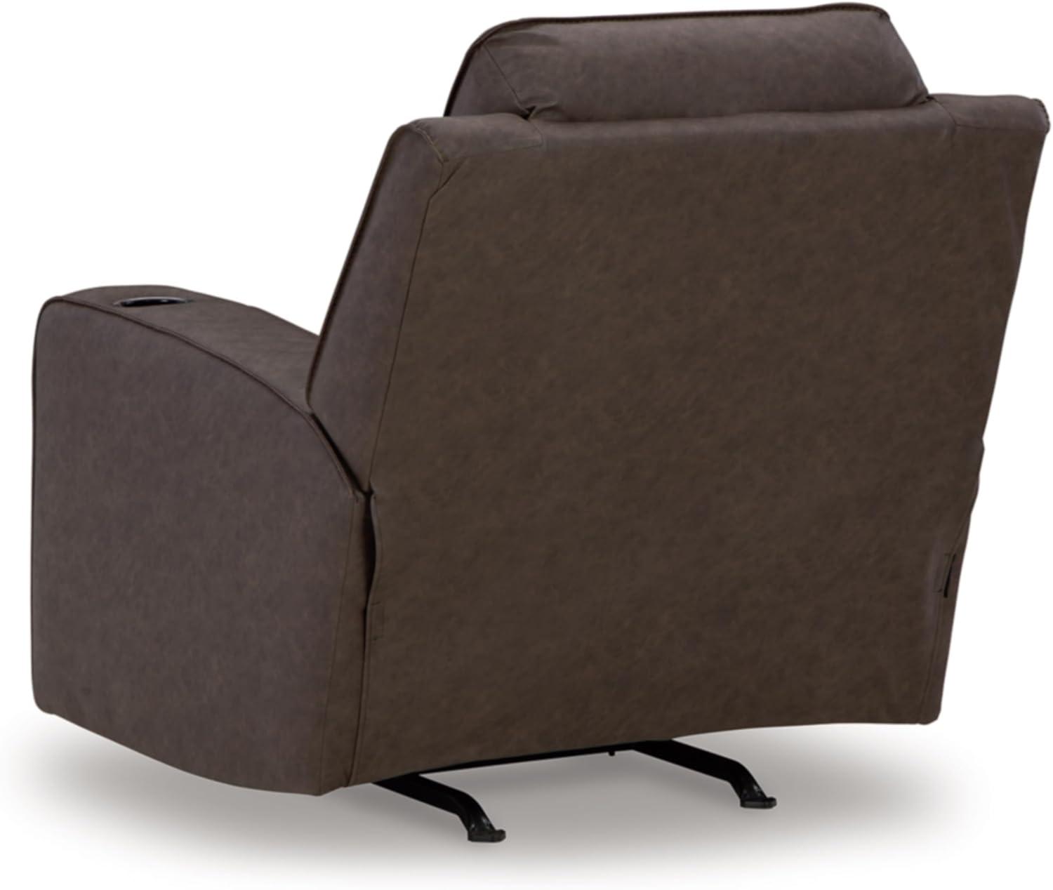 imageSignature Design by Ashley Lavenhorne Contemporary Faux Leather Upholstered Manual Rocker Recliner with 2 Cup Holders BeigeDark Brown