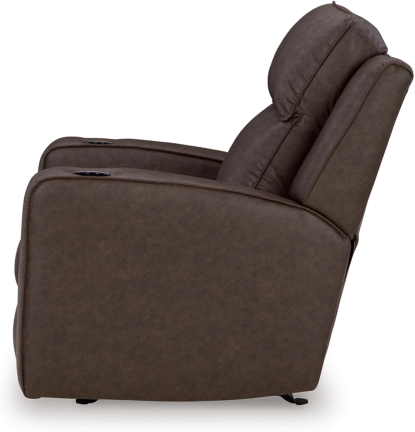 imageSignature Design by Ashley Lavenhorne Contemporary Faux Leather Upholstered Manual Rocker Recliner with 2 Cup Holders BeigeDark Brown