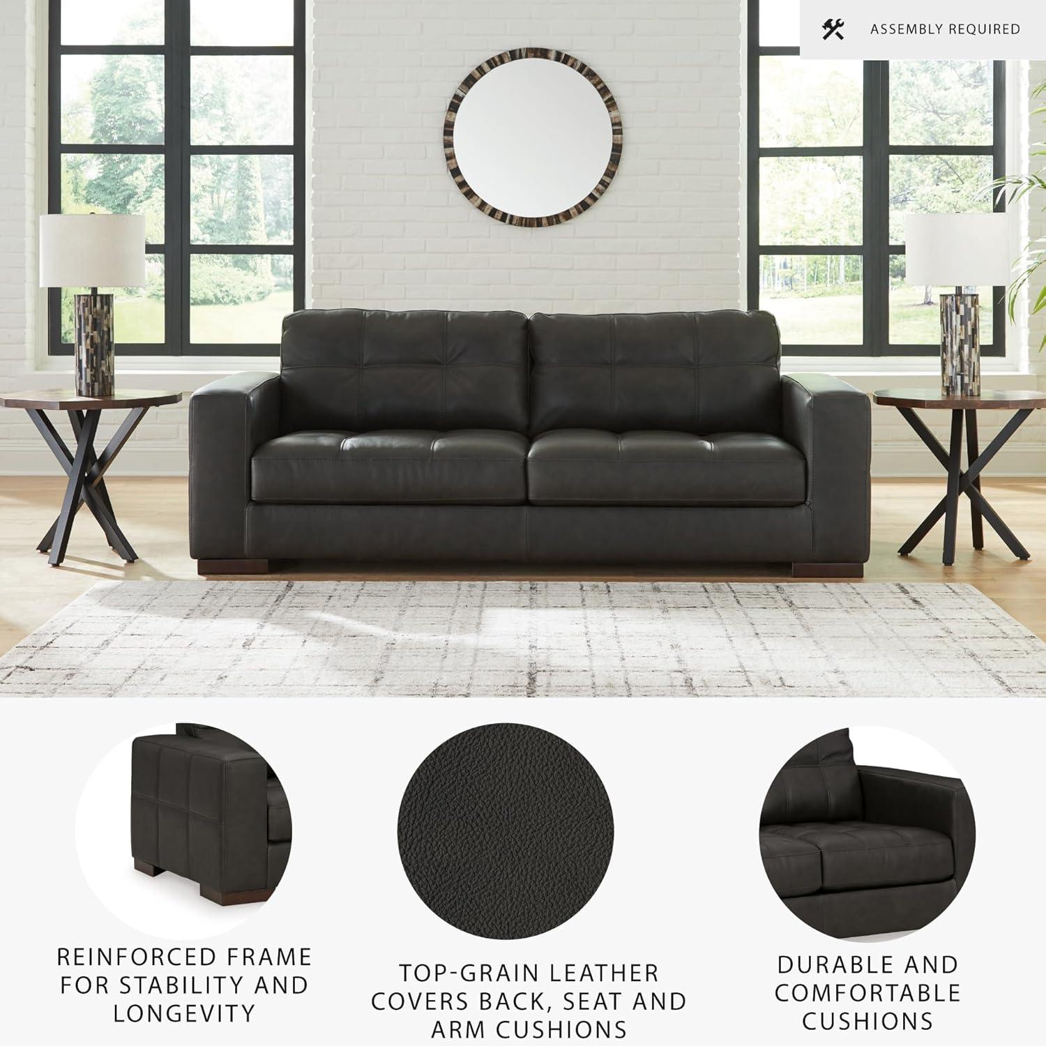 imageSignature Design by Ashley Luigi Modern Tufted Leather Match Sofa BlackBlack