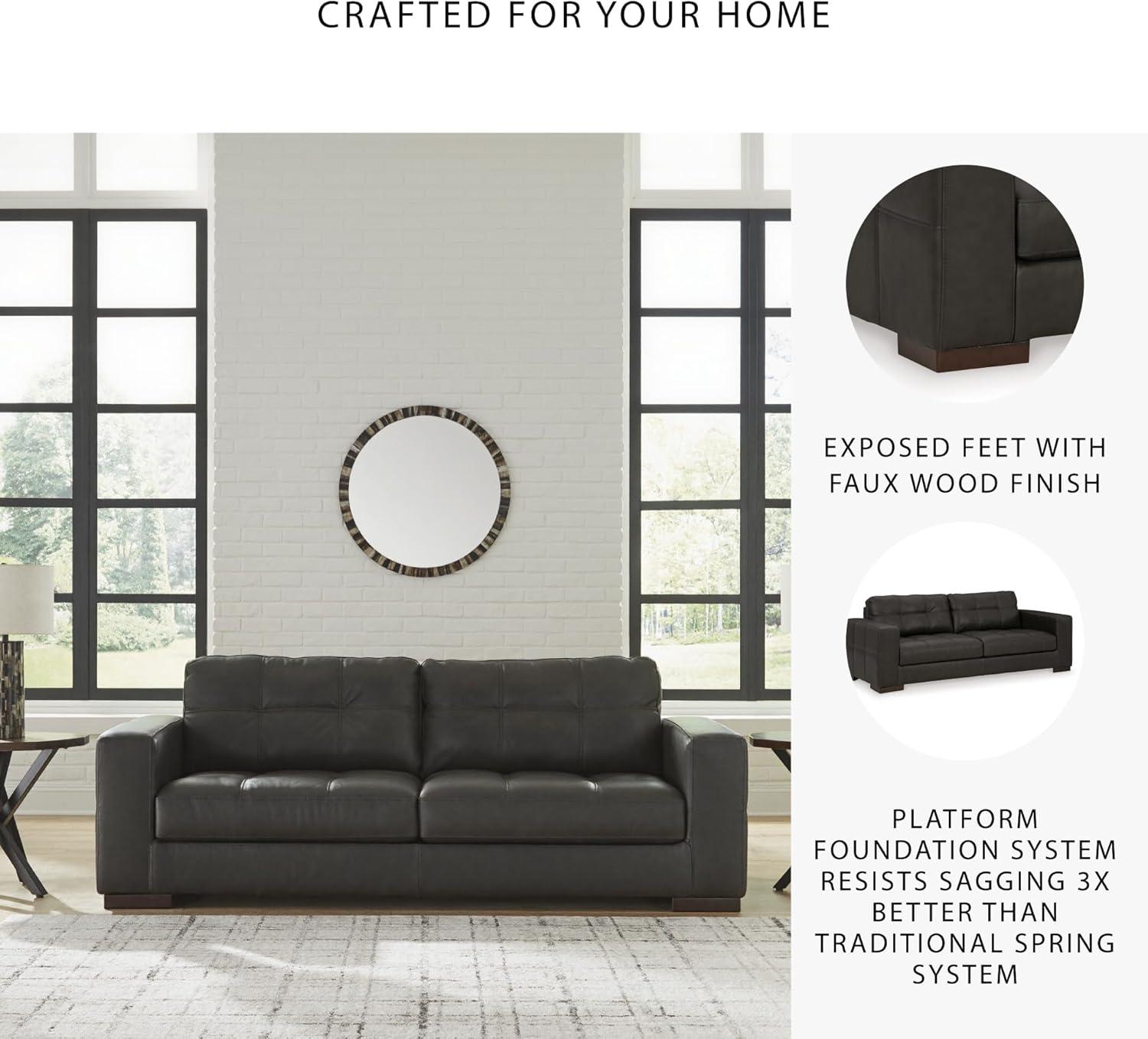 imageSignature Design by Ashley Luigi Modern Tufted Leather Match Sofa BlackBlack