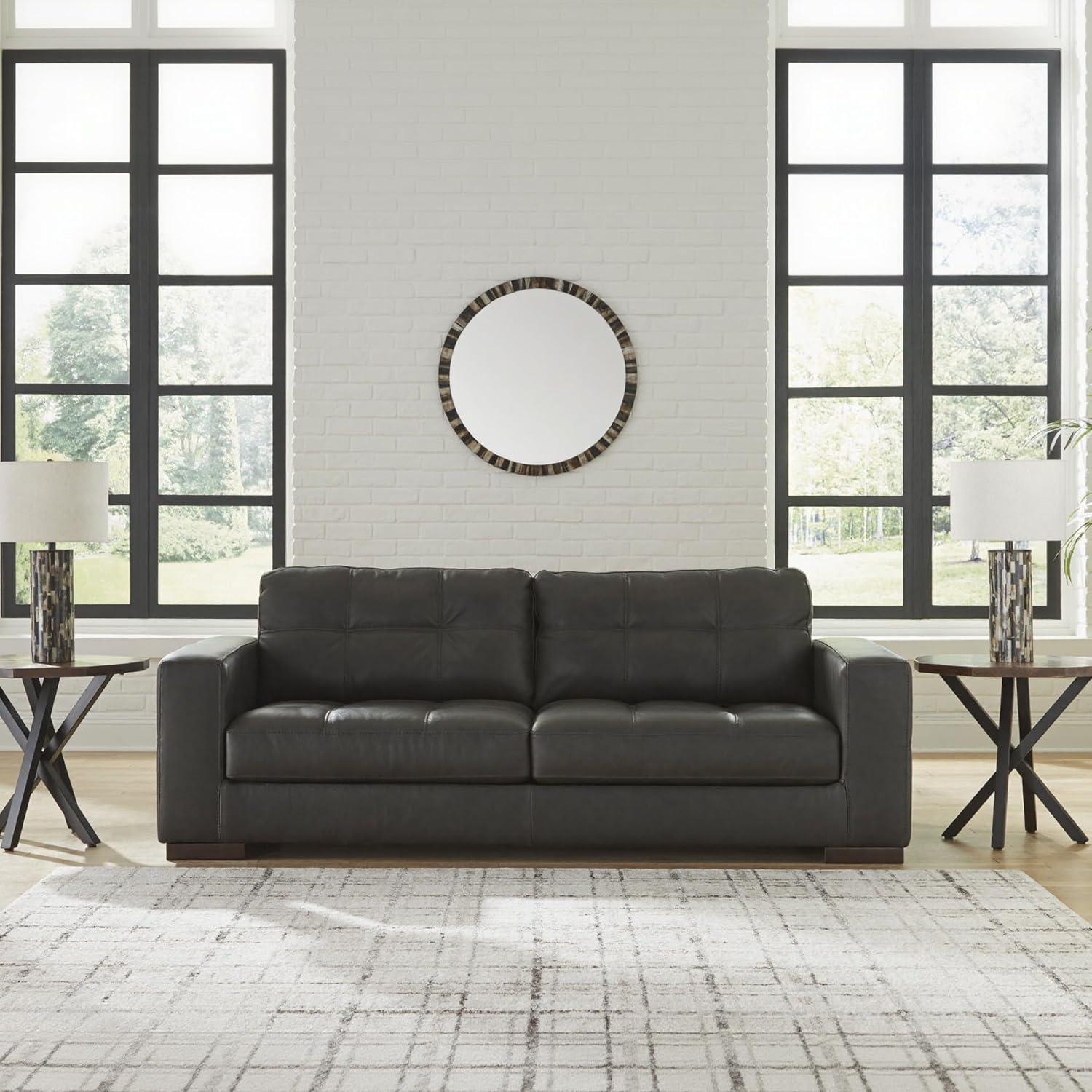 imageSignature Design by Ashley Luigi Modern Tufted Leather Match Sofa BlackBlack