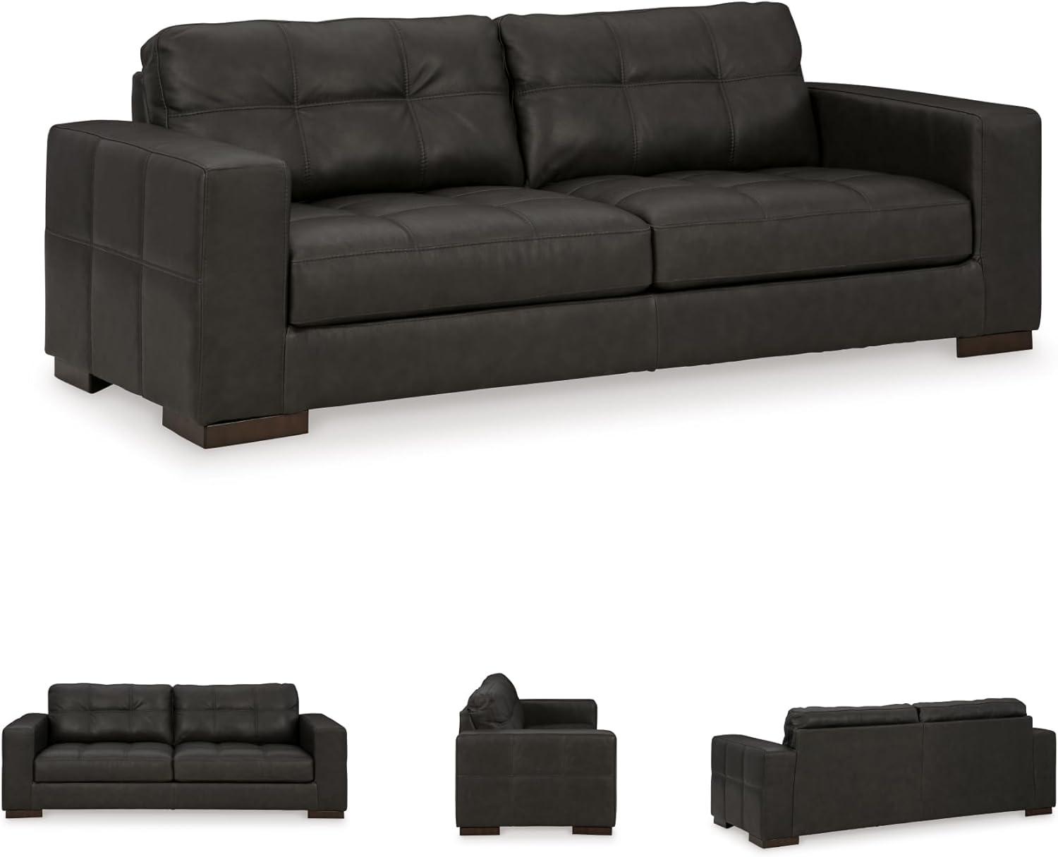imageSignature Design by Ashley Luigi Modern Tufted Leather Match Sofa BlackBlack