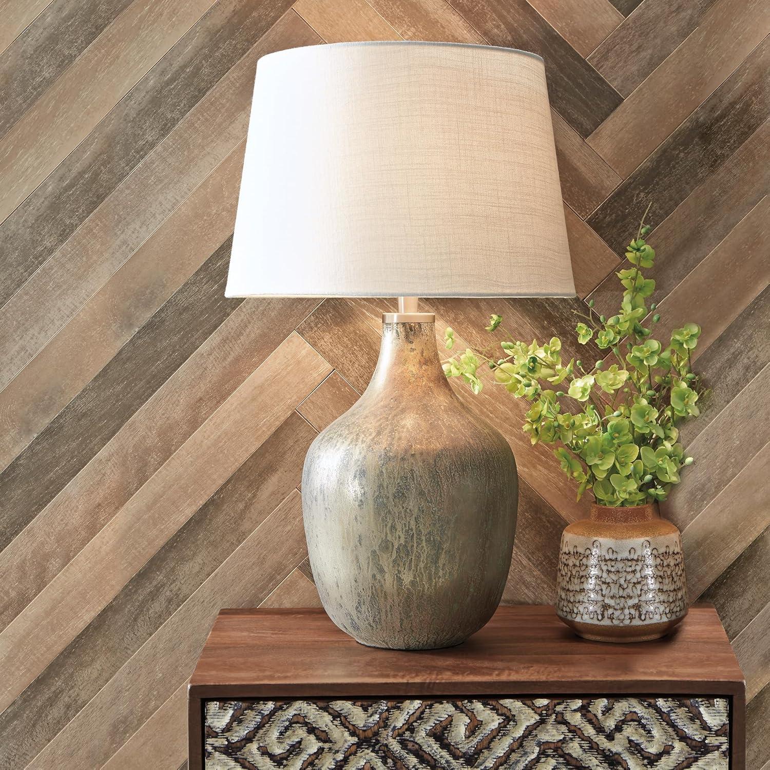 imageSignature Design by Ashley Mari Contemporary 2775quot Mercury Glass Table Lamp Gray ampamp GoldMari