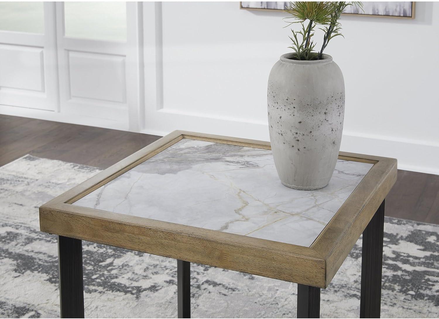 imageSignature Design by Ashley Montia Modern StoneTabletop End Table with Cross Legs Dark Brown ampamp Black