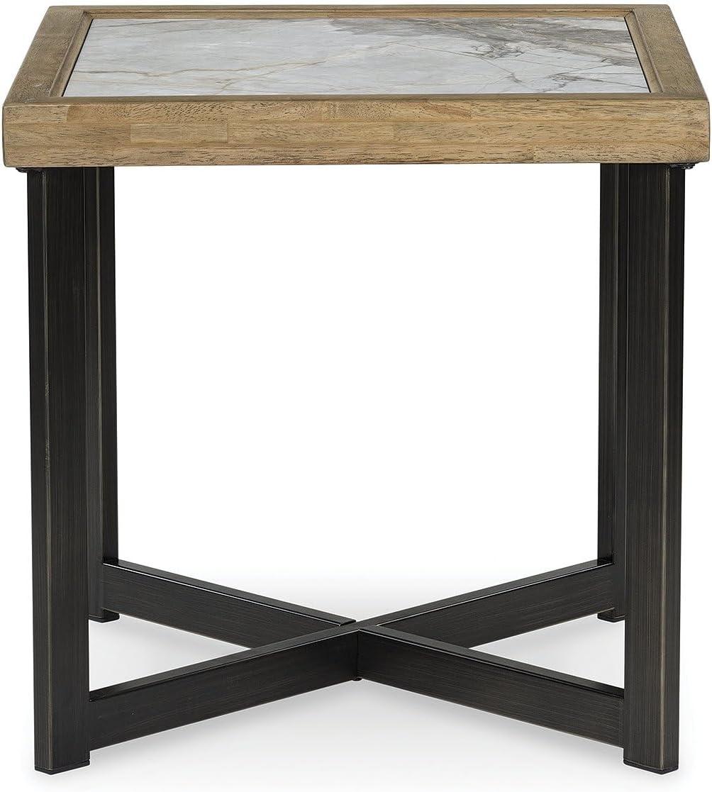 imageSignature Design by Ashley Montia Modern StoneTabletop End Table with Cross Legs Dark Brown ampamp Black