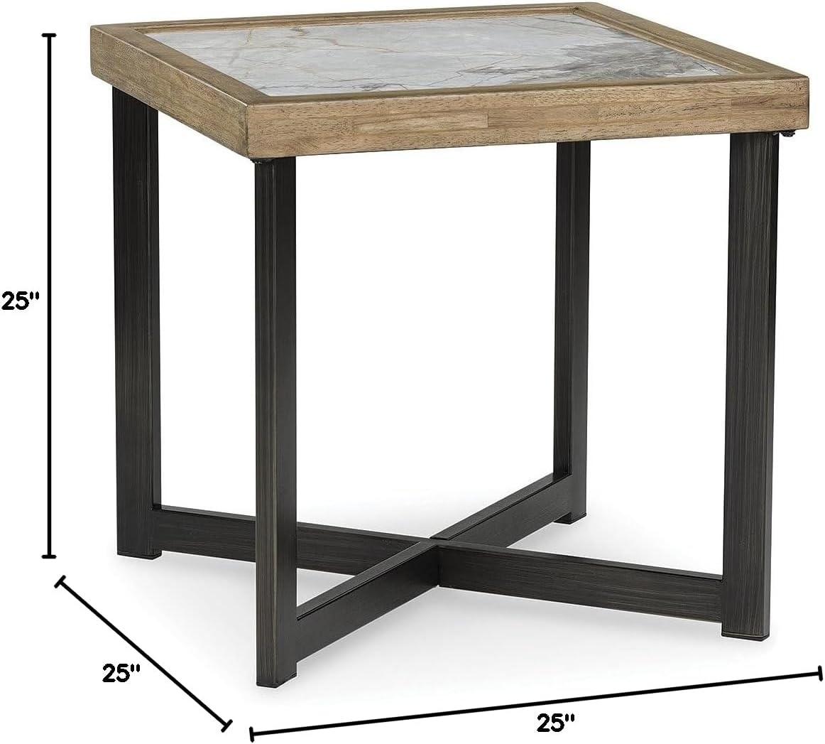 imageSignature Design by Ashley Montia Modern StoneTabletop End Table with Cross Legs Dark Brown ampamp Black