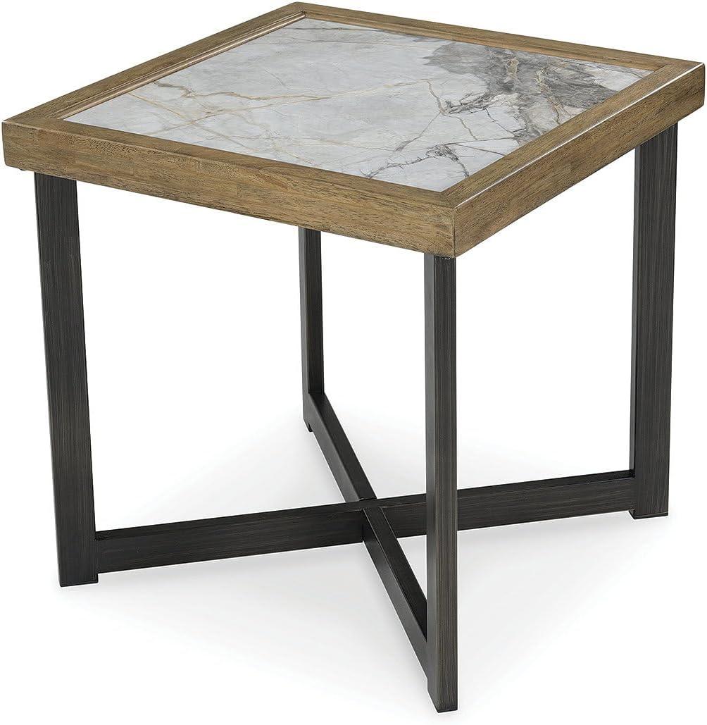 imageSignature Design by Ashley Montia Modern StoneTabletop End Table with Cross Legs Dark Brown ampamp Black
