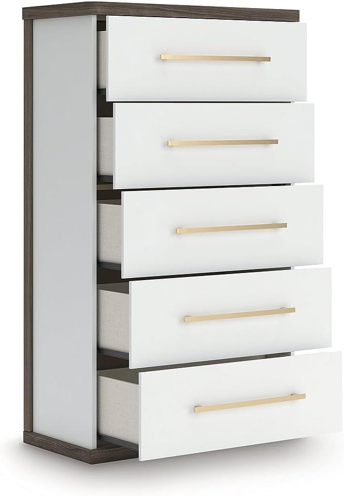 imageSignature Design by Ashley Nendalane Contemporary 5Drawer Chest with Walnut Finish Dark Brown ampamp White